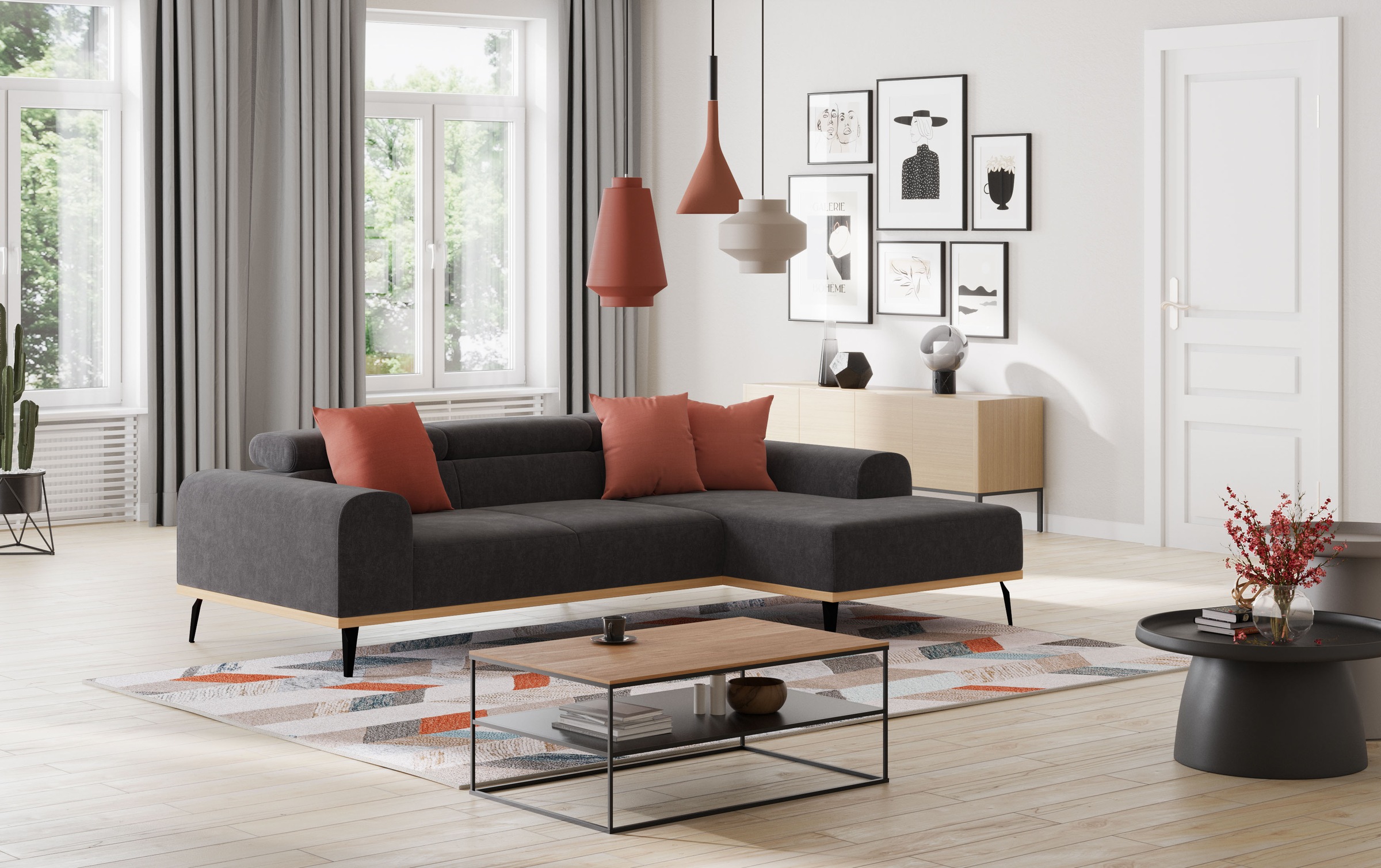 Places of Style Ecksofa »Carlo L-Form«, mit Kopfteilverstellung & Holz-Rahmenoptik, optional Relaxfunktion