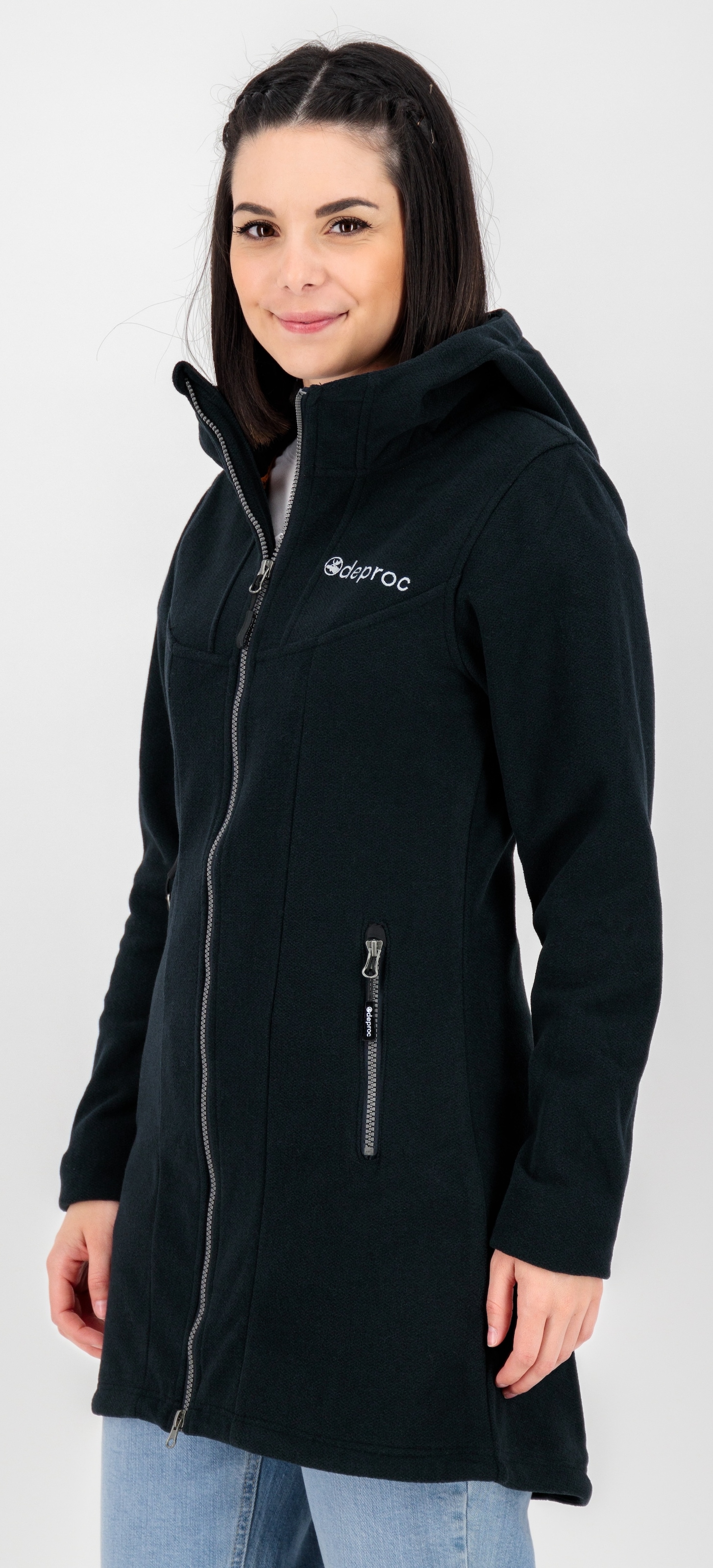 DEPROC Active Fleecejacke »GLORY APRIL« mit Kapuze mit 2-Wege-Reissverschluss