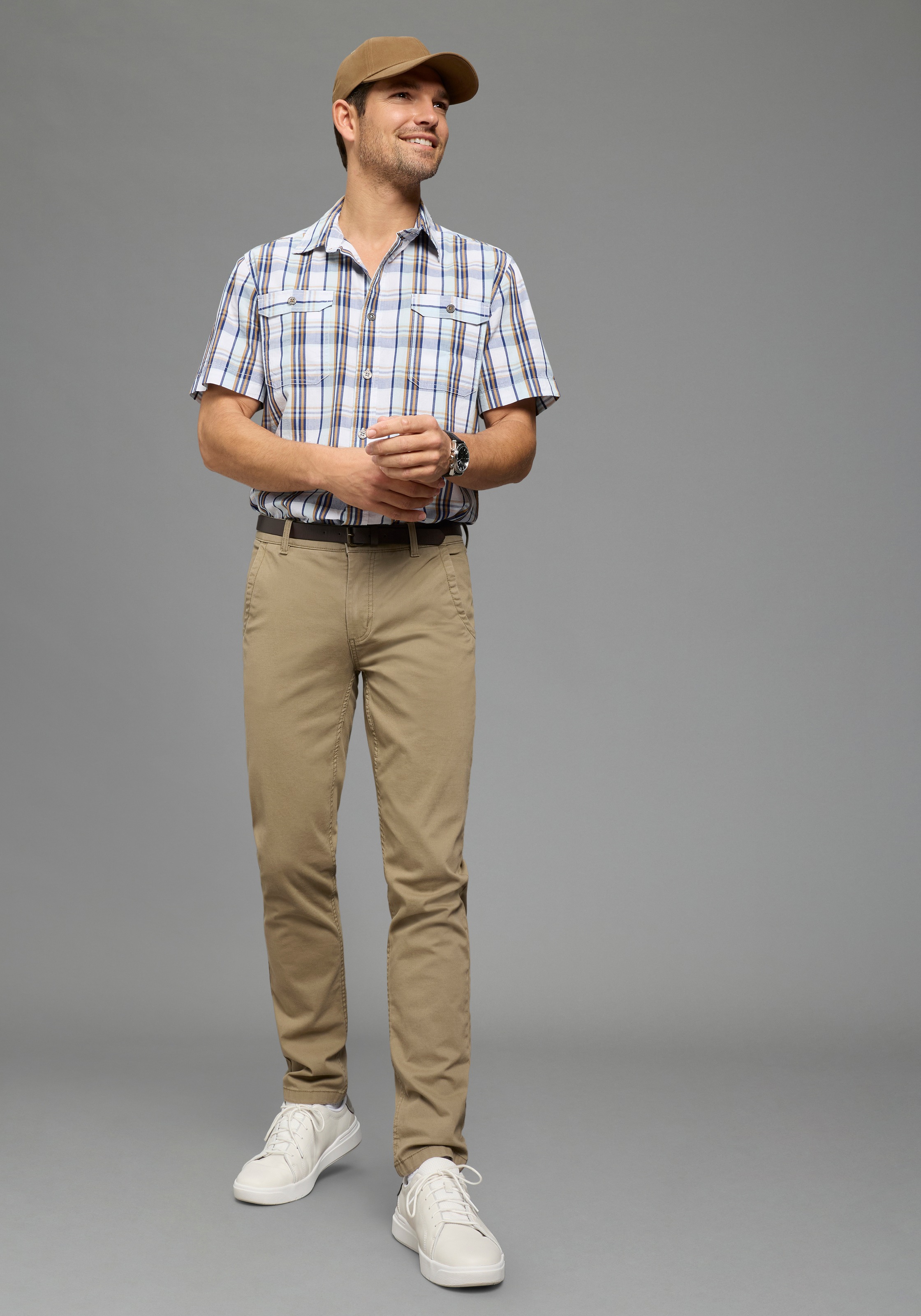 Man's World Karohemd Kurzarm, für Casualmode, Basic, Frühling und Sommer, aus Baumwolle