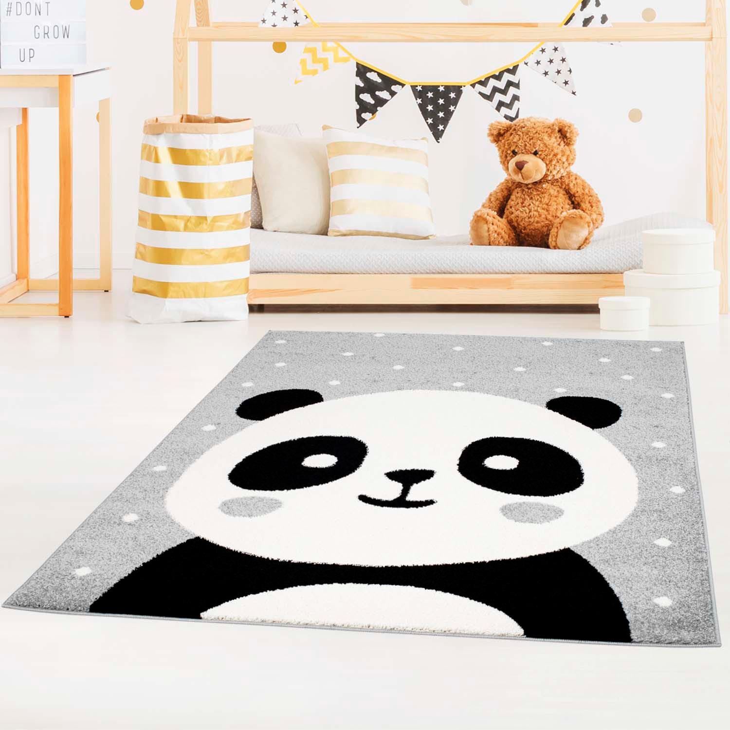 Image of Carpet City Kinderteppich "Bubble Kids 1334" rechteckig 11 mm Höhe Spielteppich, Panda-Bär, Weicher Flor, Pflegeleicht, Kinderzimmer