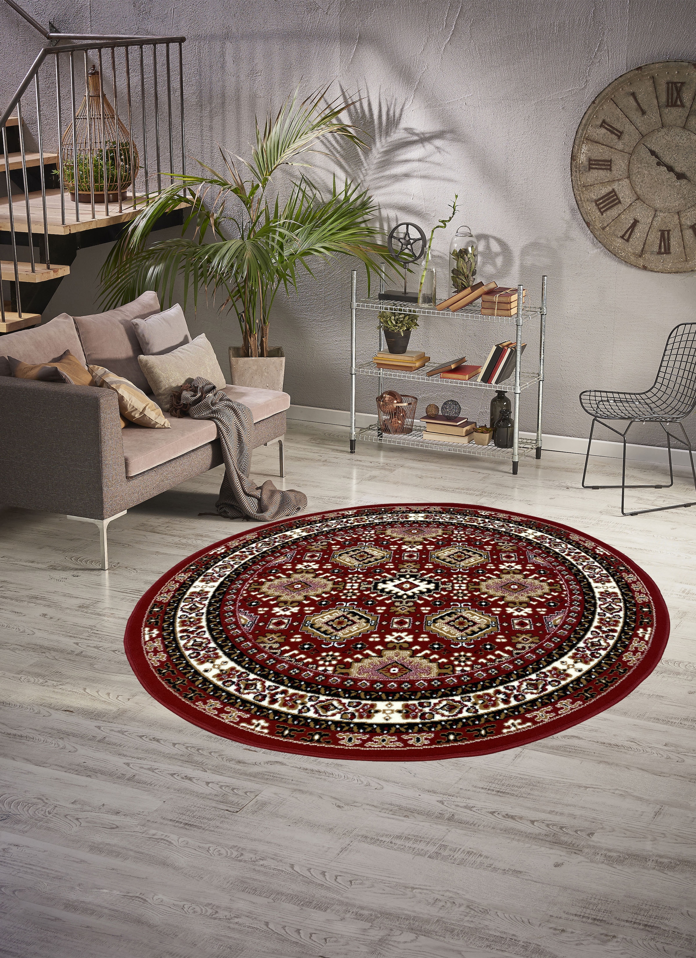 my home Teppich »Diantha«, rund, 7 mm Höhe, Orient-Optik, Teppich mit Bordüre, Kurzflor, elegant, weich