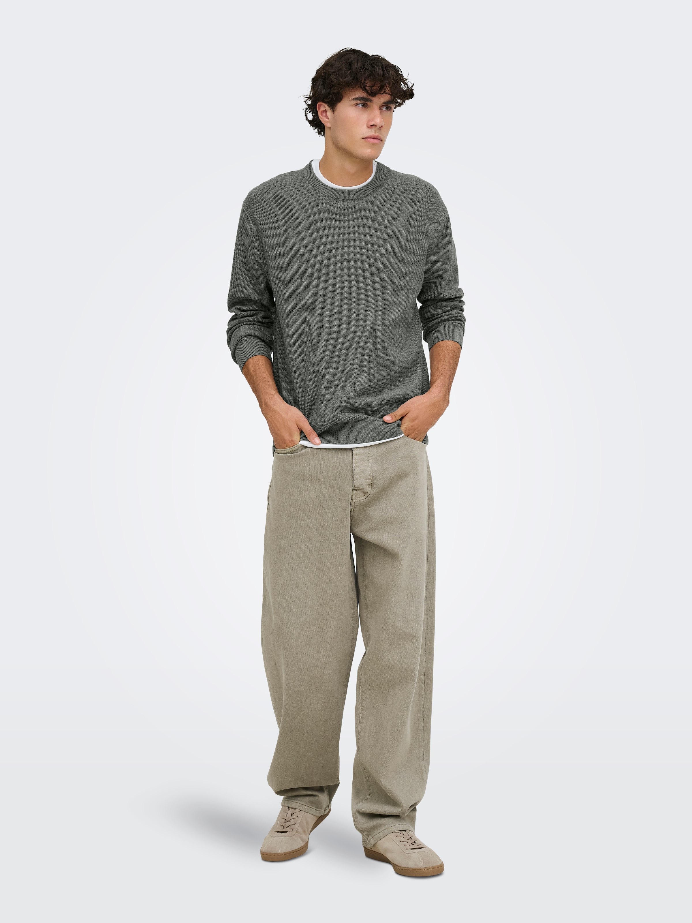 ONLY & SONS Strickpullover »ONSJOEY RLX MELANGE LS WAFFLE KNIT NOOS« Baumwolle, relaxed fit