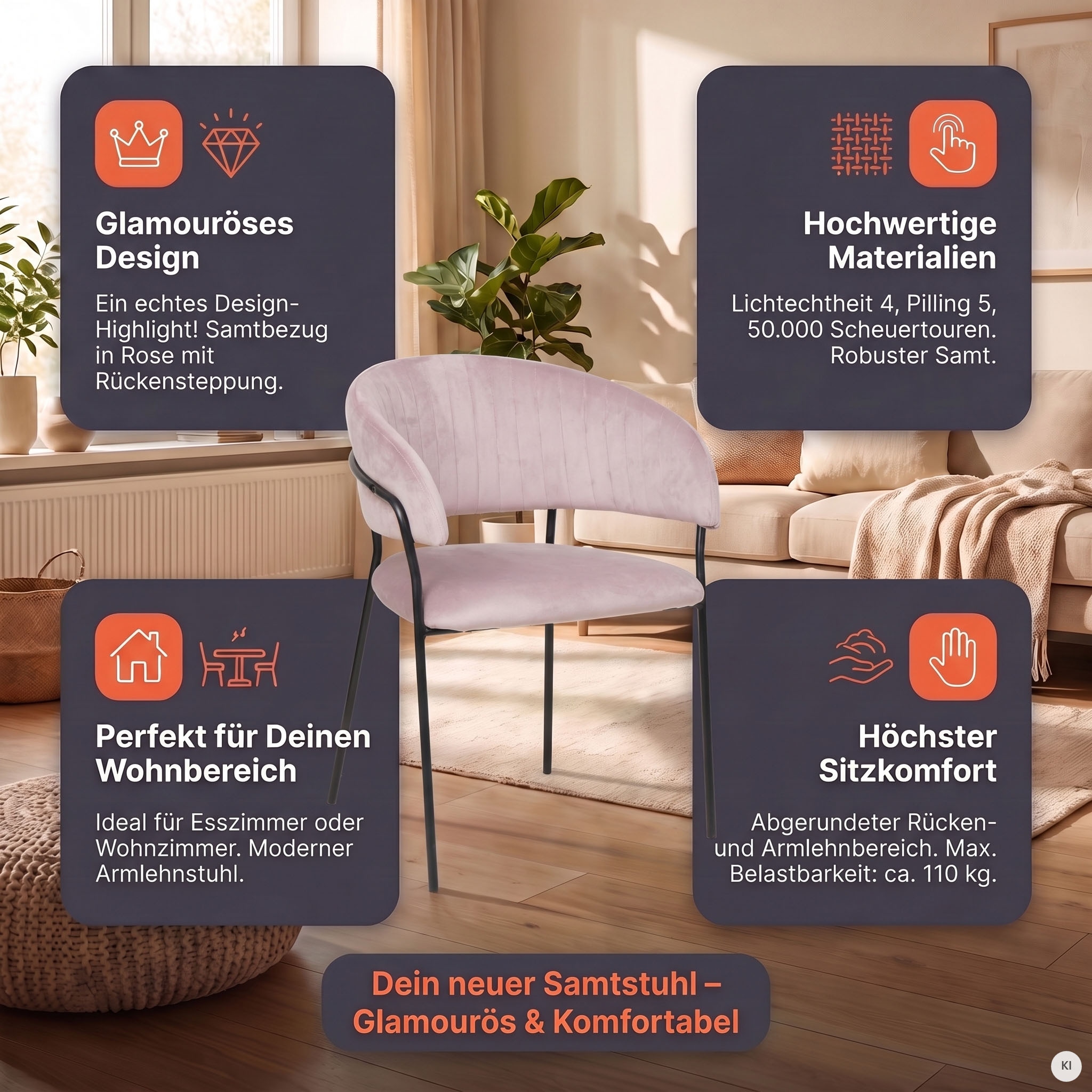 SalesFever Chaise de salle à manger »Idro Komfortabler Polsterstuhl« () 1 cuisdos arrondi avec piqûres longitudinales