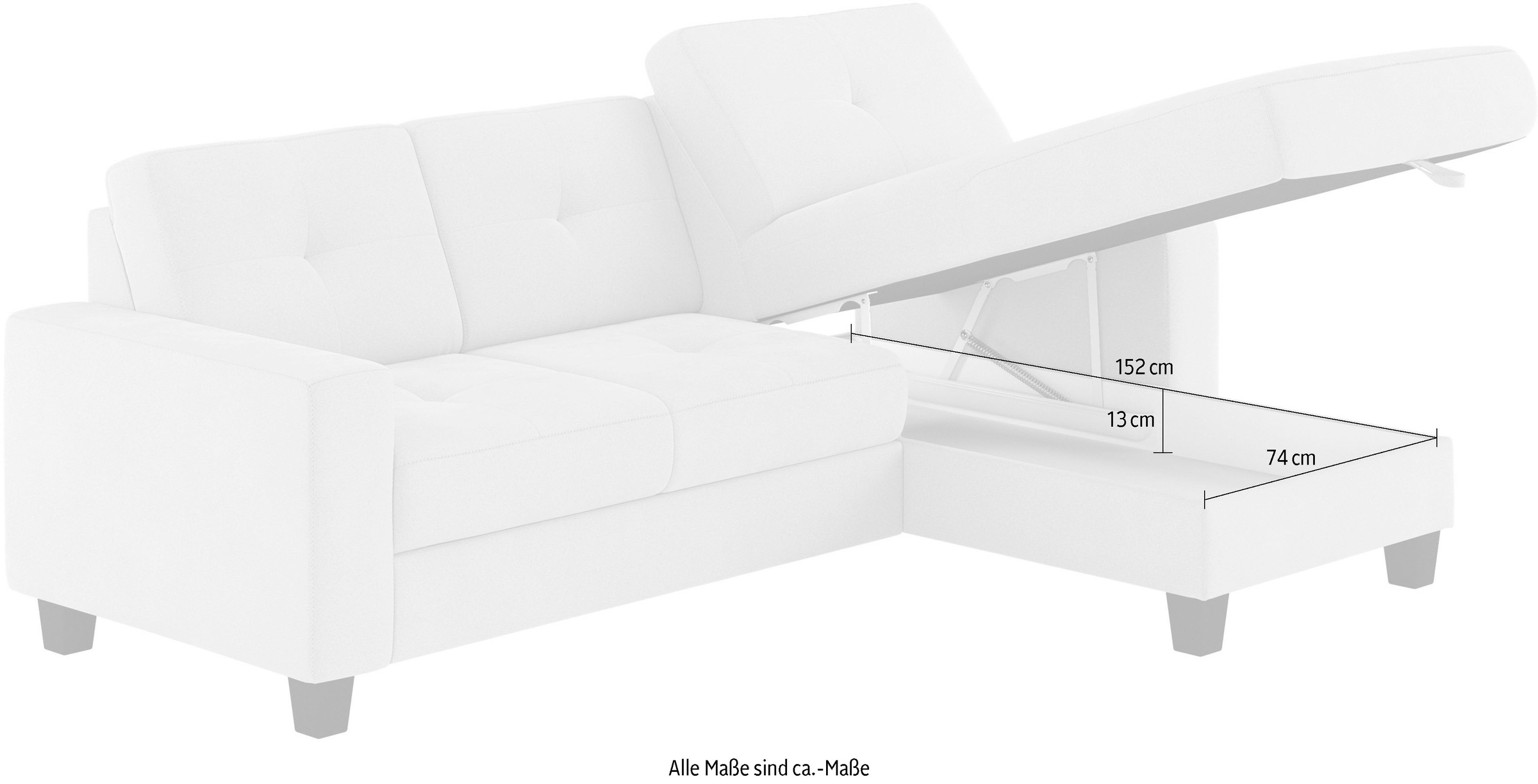 Places of Style Ecksofa »Varese L-Form«, wahlweise mit Bettfunktion und Bettkasten