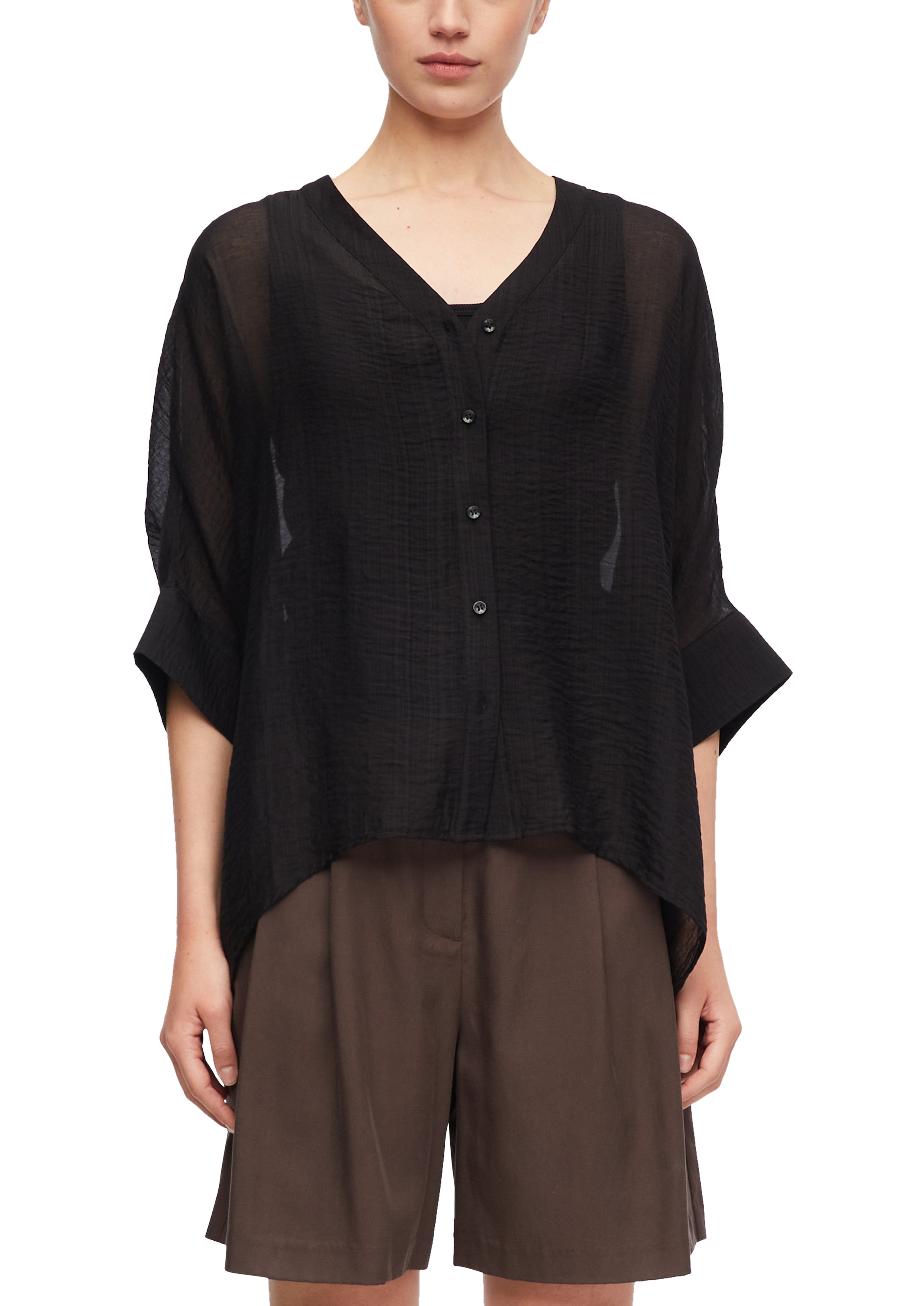 Image of Comma Schlupfbluse Transparente Sommerbluse mit V-Ausschnitt