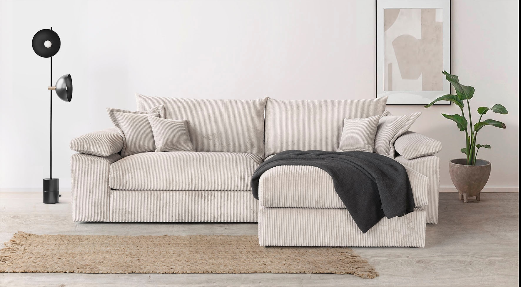 Home affaire Ecksofa »Soft&Cosy XXL L-Form, B: 303 cm - OTTO. Verlässliche Qualität.« Mega-Sofa, Cord oder Chenille-Struktur, mit Federkern & 4 Zierkissen