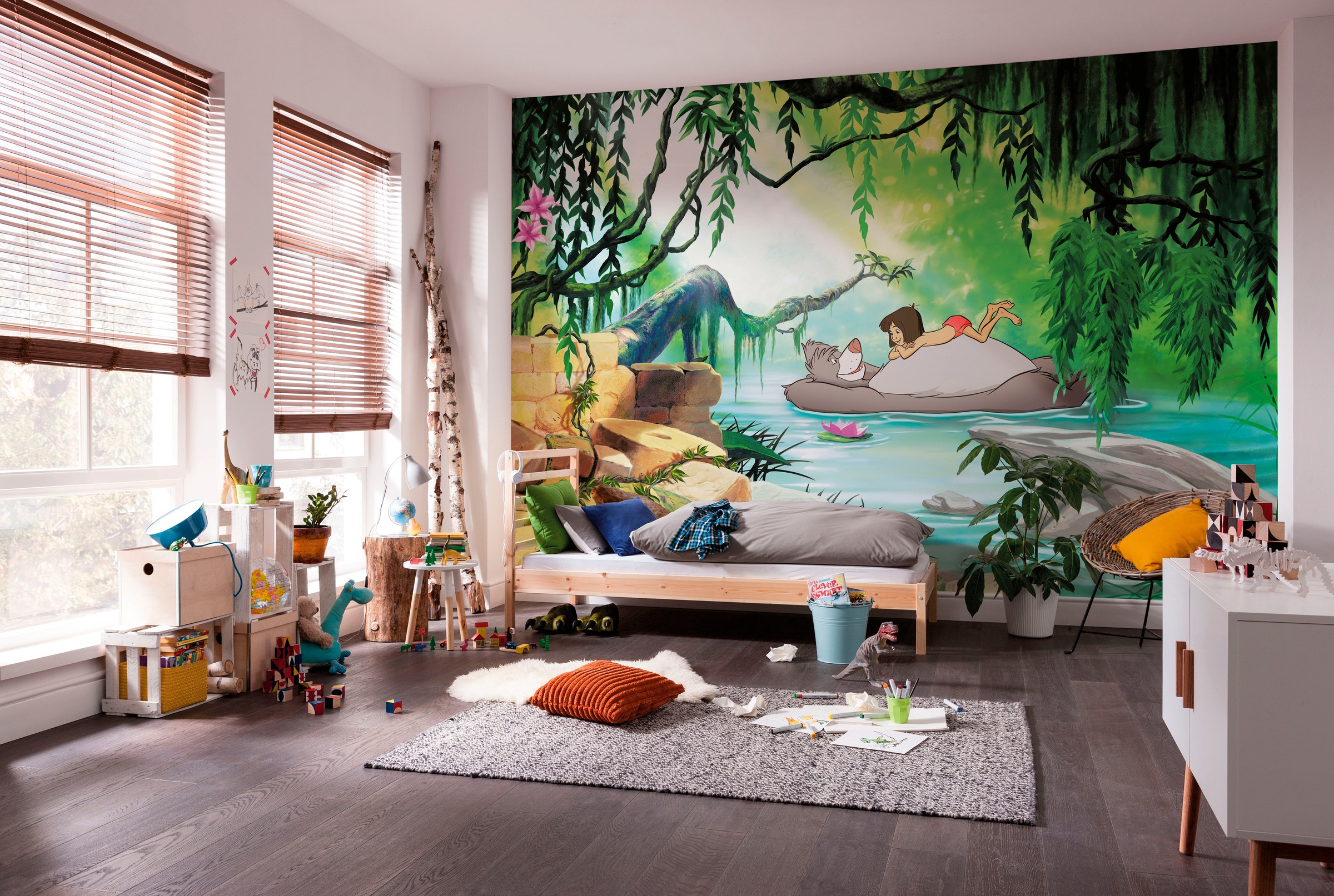 Komar Fototapete "Jungle Book Swimming with Baloo - Größe 368 x 254 cm" bedruckt glatt Kinderzimmer