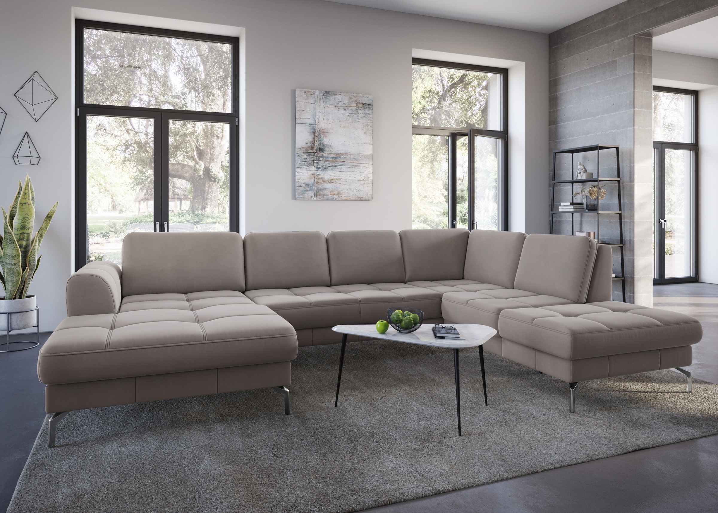sit&more Wohnlandschaft »Bendigo U-Form«, inklusive Sitztiefenverstellung, Bodenfreiheit 15 cm, in 2 Fussfarben