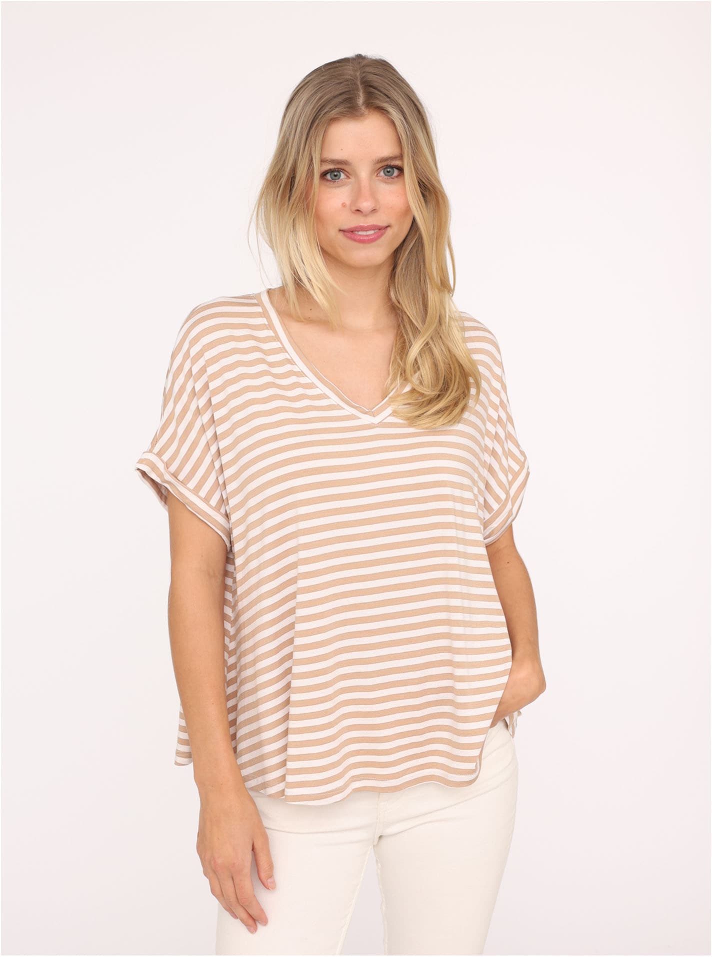 Zwillingsherz T-Shirt »"Maritime Streifen"«, One Size, Kurzarm, V-Ausschnitt, gestreift, Loose Fit