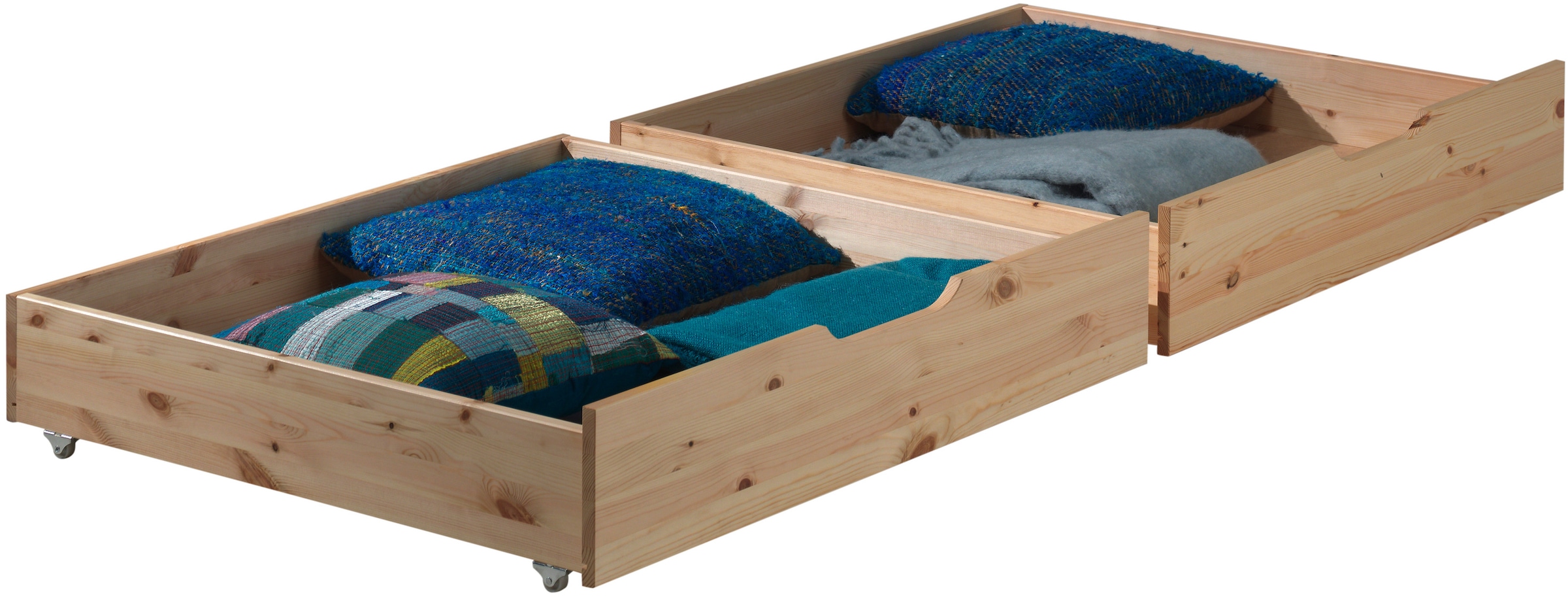Vipack Massivholzbett »Pino, universell einsetzbar, gradliniges Design, Made in Europe« B/H/Tca. 211x84,4x 97,5cm, Liegefläche 90/200 cm, inkl. 2 Schubladen,  inkl. Rolllattenrost, Kiefer massiv, in Natur oder Weiss lackiert