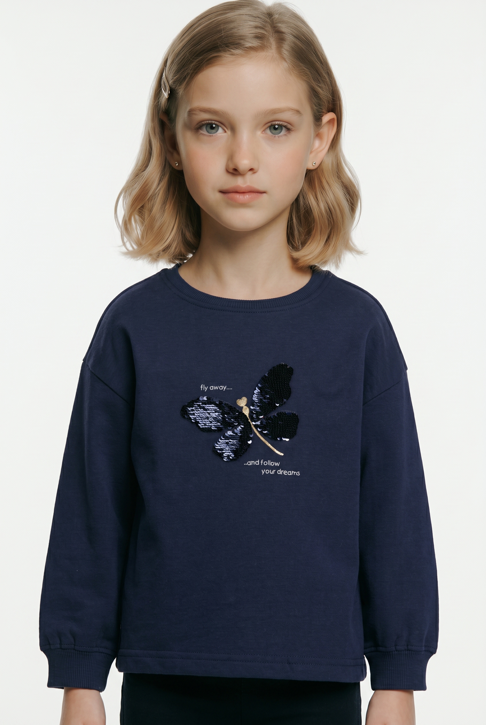 Image of Blue Seven Sweatshirt, Frontmotiv mit funkelnden Wendepailletten