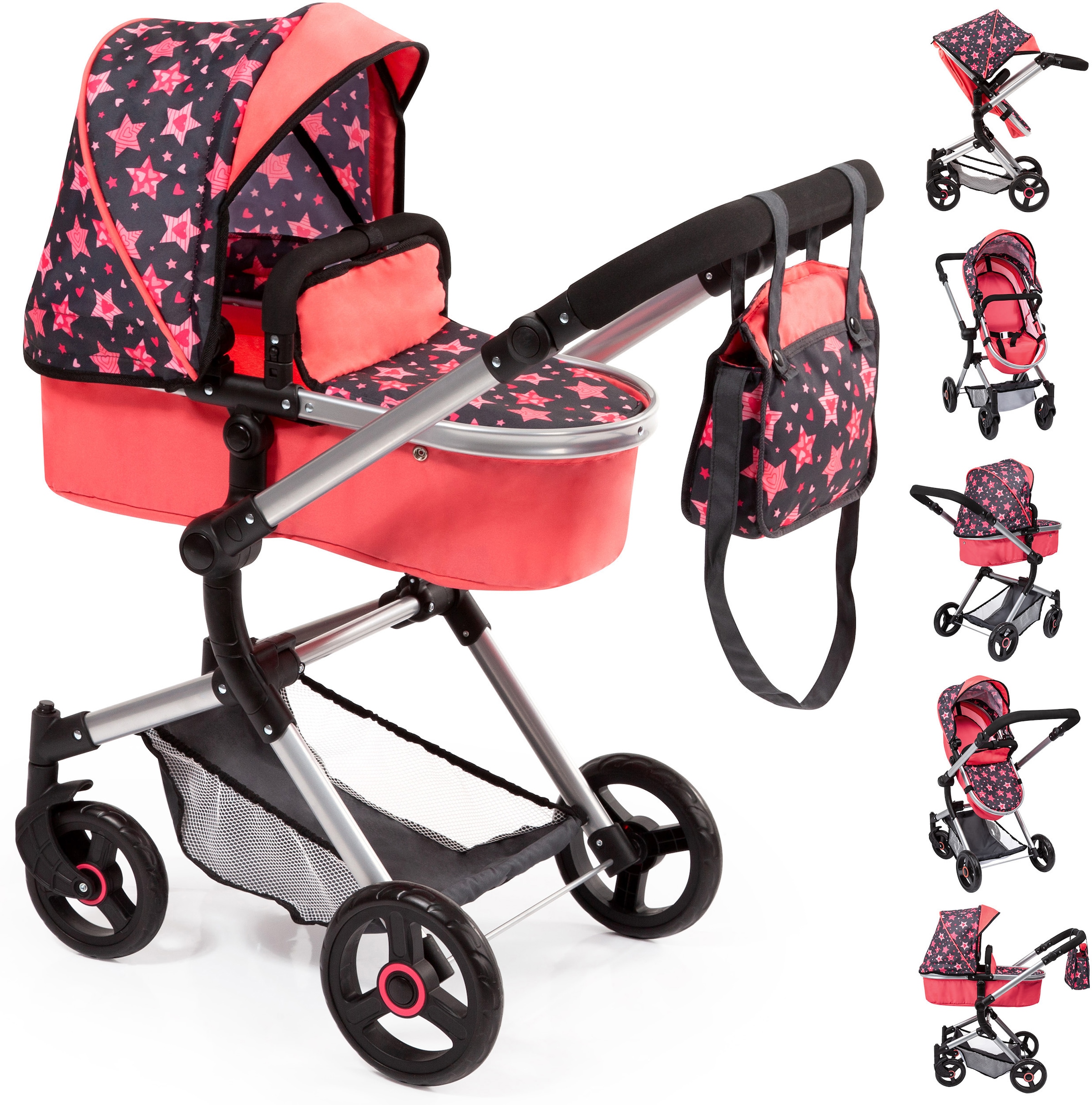 Bayer Kombi-Puppenwagen »Vario, Koralle«, inkl. Wickeltasche