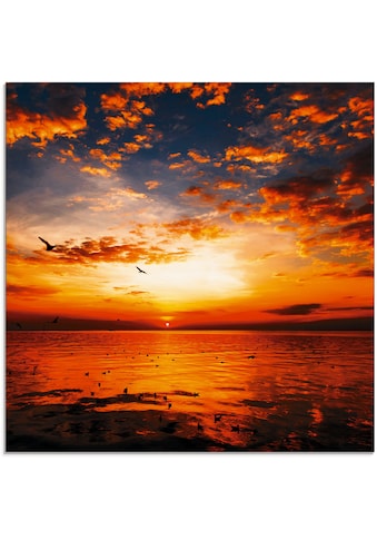 Glasbild »Sonnenuntergang am Strand mit wunderschönem Himmel«, Sonnenaufgang &...