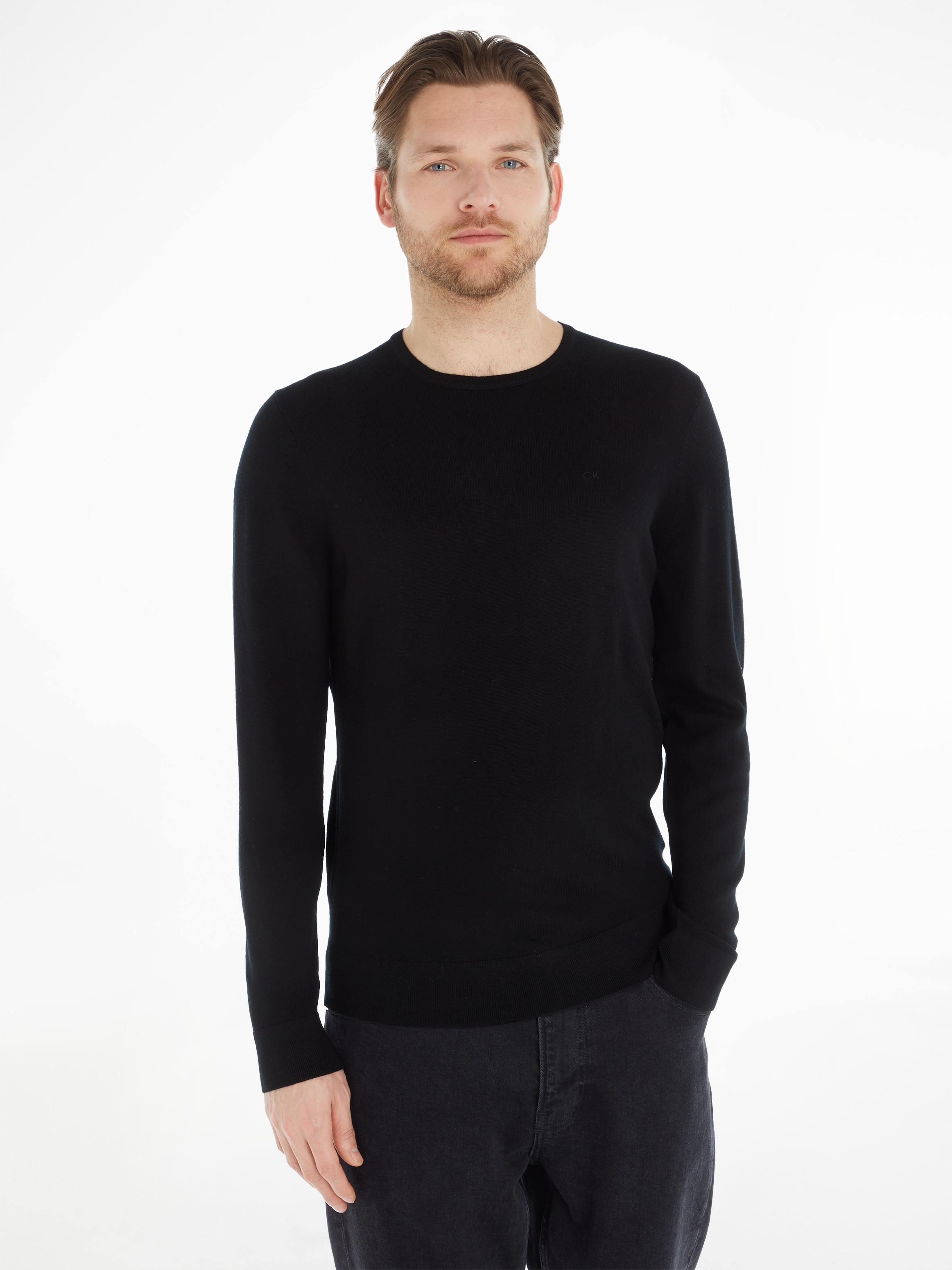 Rundhalspullover »SUPERIOR WOOL CREW NECK SWEATER«, aus Feinstrick