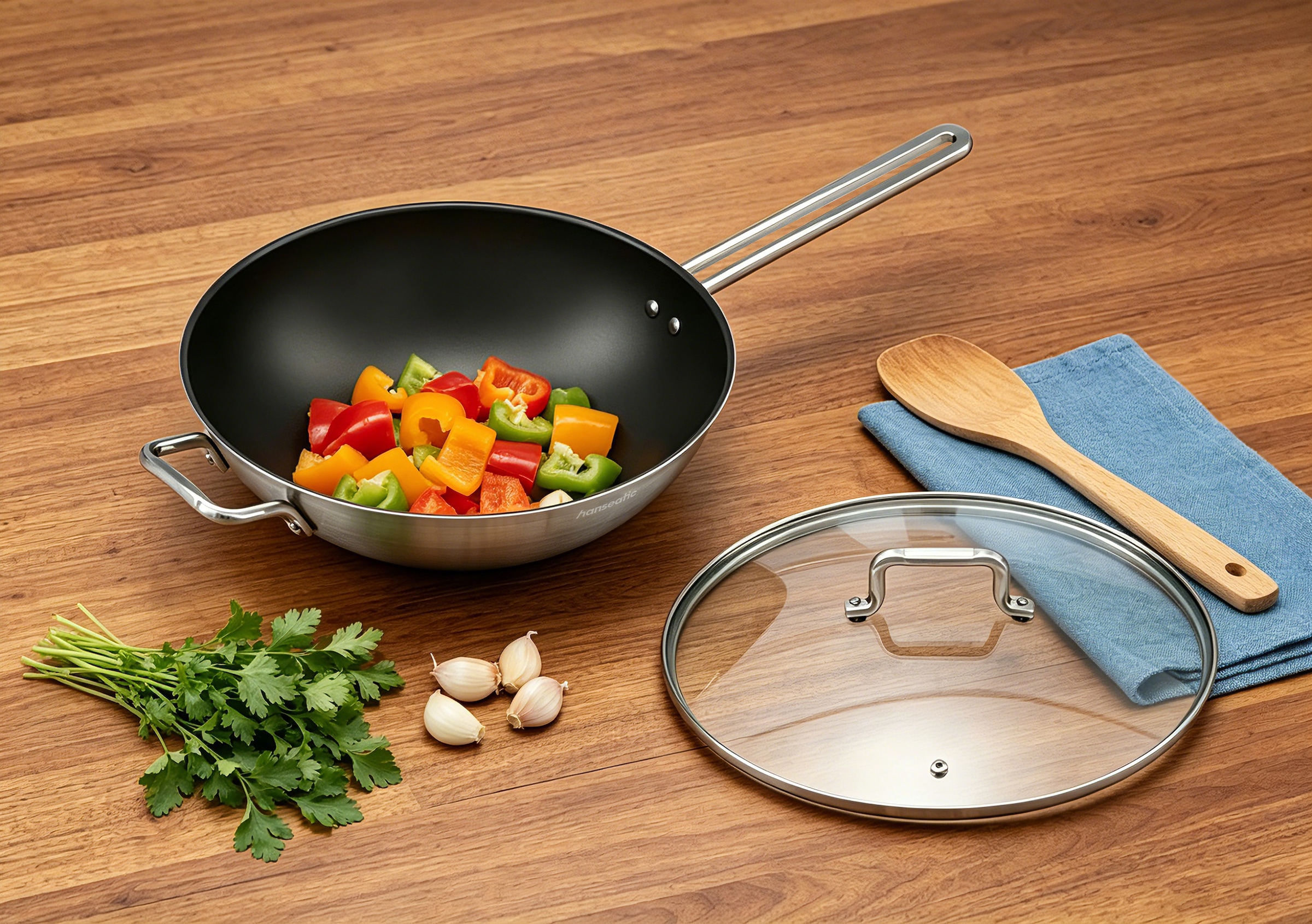 Hanseatic Wok »DAILY, Ø ca. 32 cm, mit Antihaftbeschichtung« Edelstahl 18/10 1 tlg. für alle Herdarten, Induktion
