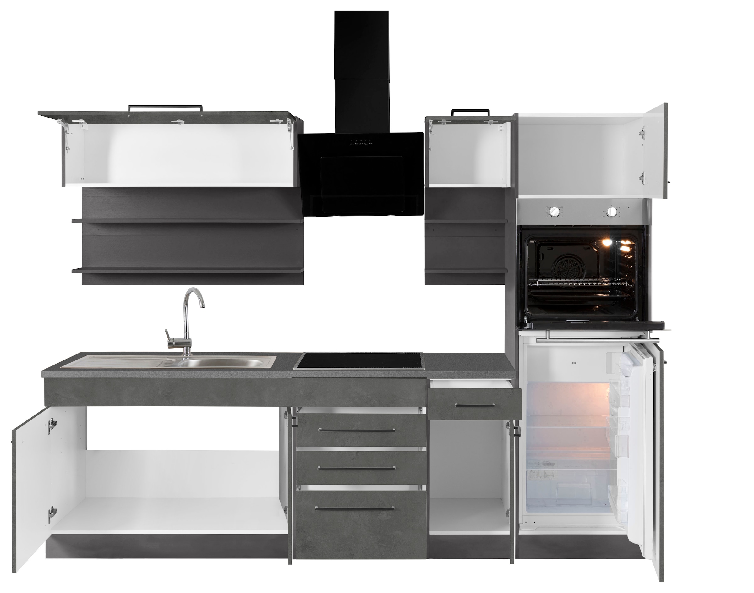 KOCHSTATION Küchenzeile »KS-Tulsa« ohne E-Geräte, Breite 270 cm, schwarze Metallgriffe, MDF Fronten