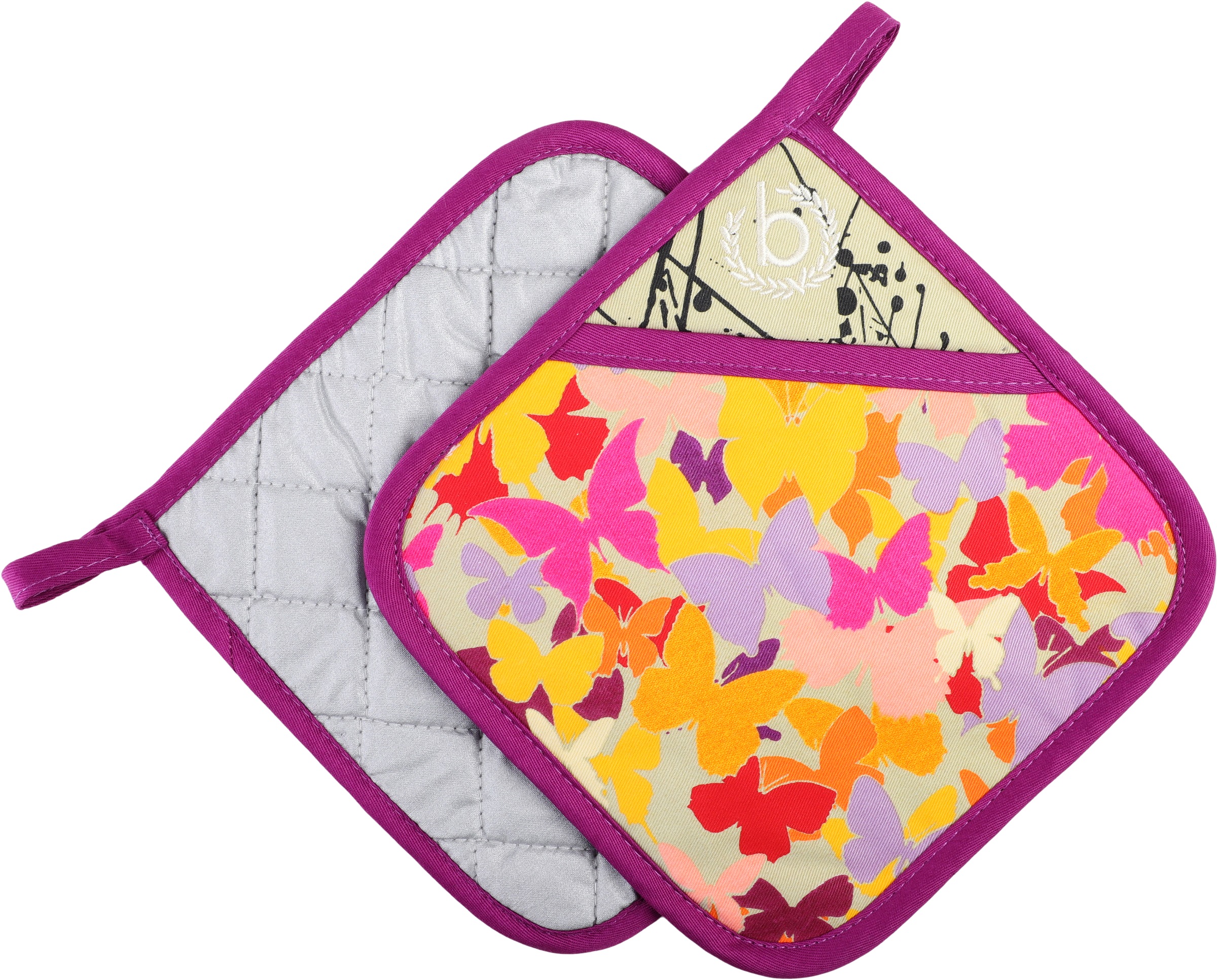 bugatti Topfhandschuhe »Butterfly«, (Set, 3 tlg., bestehend aus 2x Ofenhandschuh, 1x Topflappen)