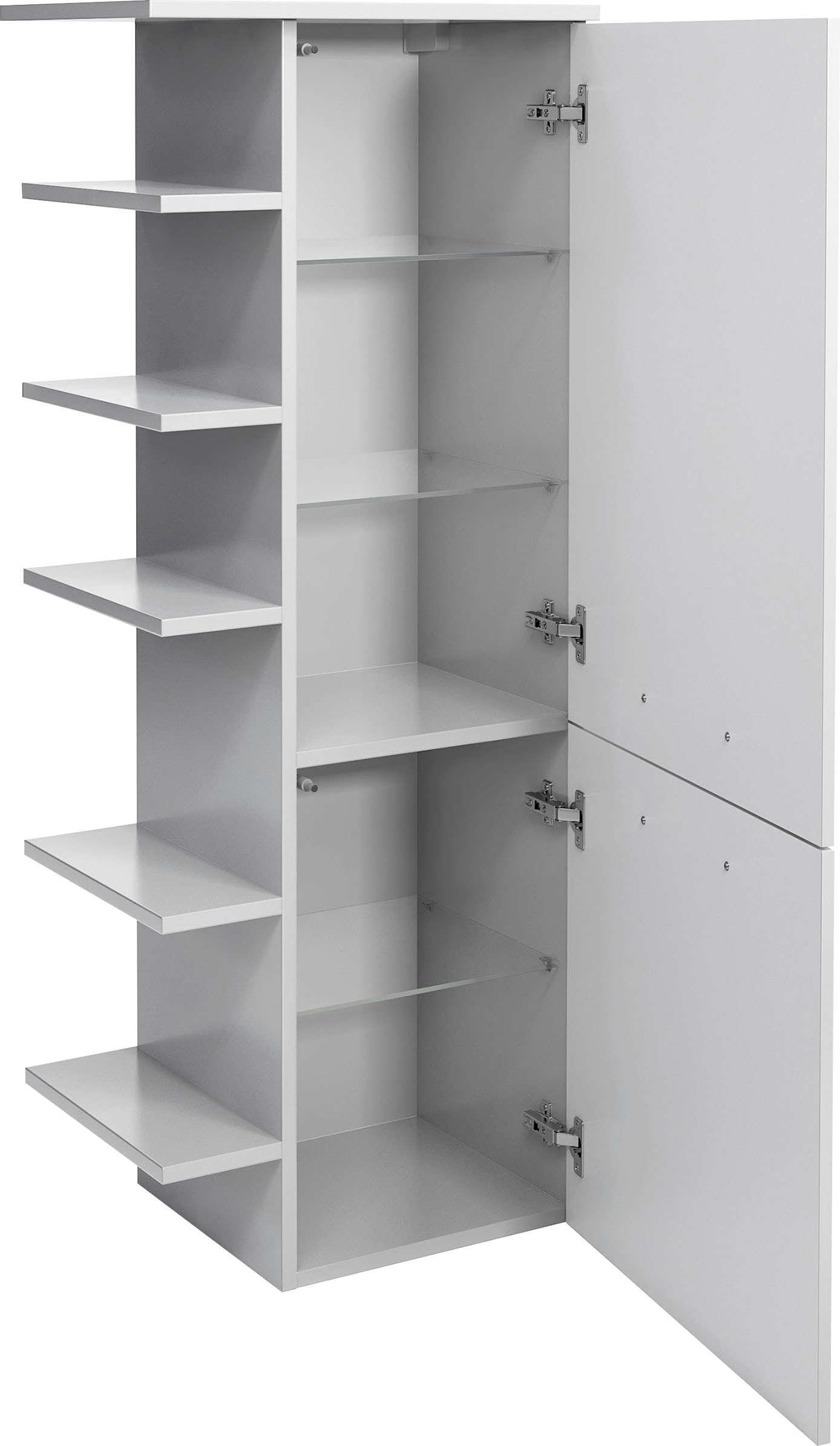 Saphir Armoire intermédiaire »Quickset Badschrank 50 cm breit, 2 Türen, seitliche Ablagen« Armoire de salle de bain midi avec amortisseur de porte, poignées chromées brillantes