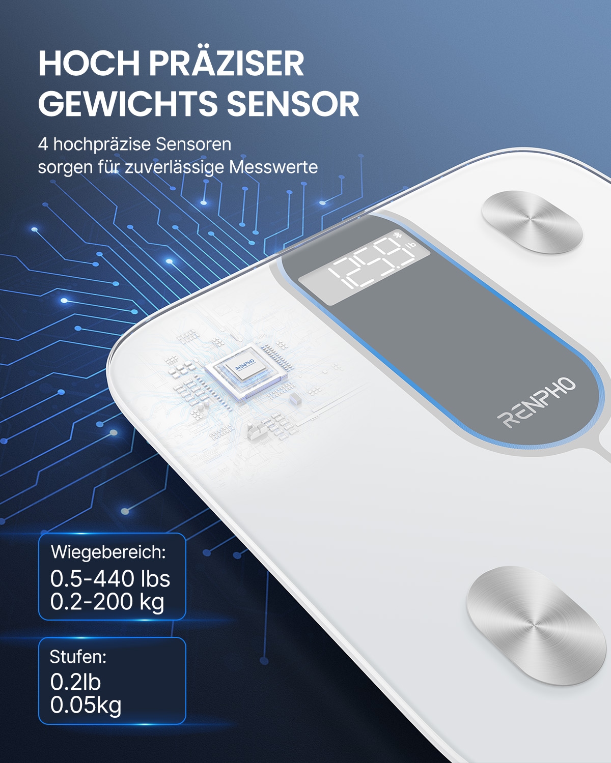 Renpho Körper-Analyse-Waage »Elis 1C Smart Body Scale A033«, Smarte Körperanalysewaage mit 13 essentiellen Körpermessungen