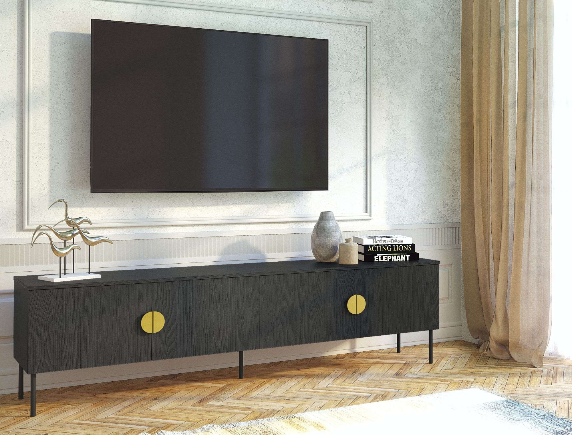 Image of Home affaire Lowboard "BELLOT TV-Schrank mit 2 Türen, Masse B/T/H: 160/40/53,6 cm" 1 Stk. tlg. schwarze Farbe, mit holzähnlicher Struktur