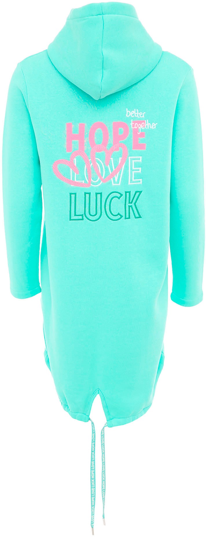 Zwillingsherz Jerseymantel »"Hope Love Luck"«, mit langem Reissverschluss und Seitentaschen