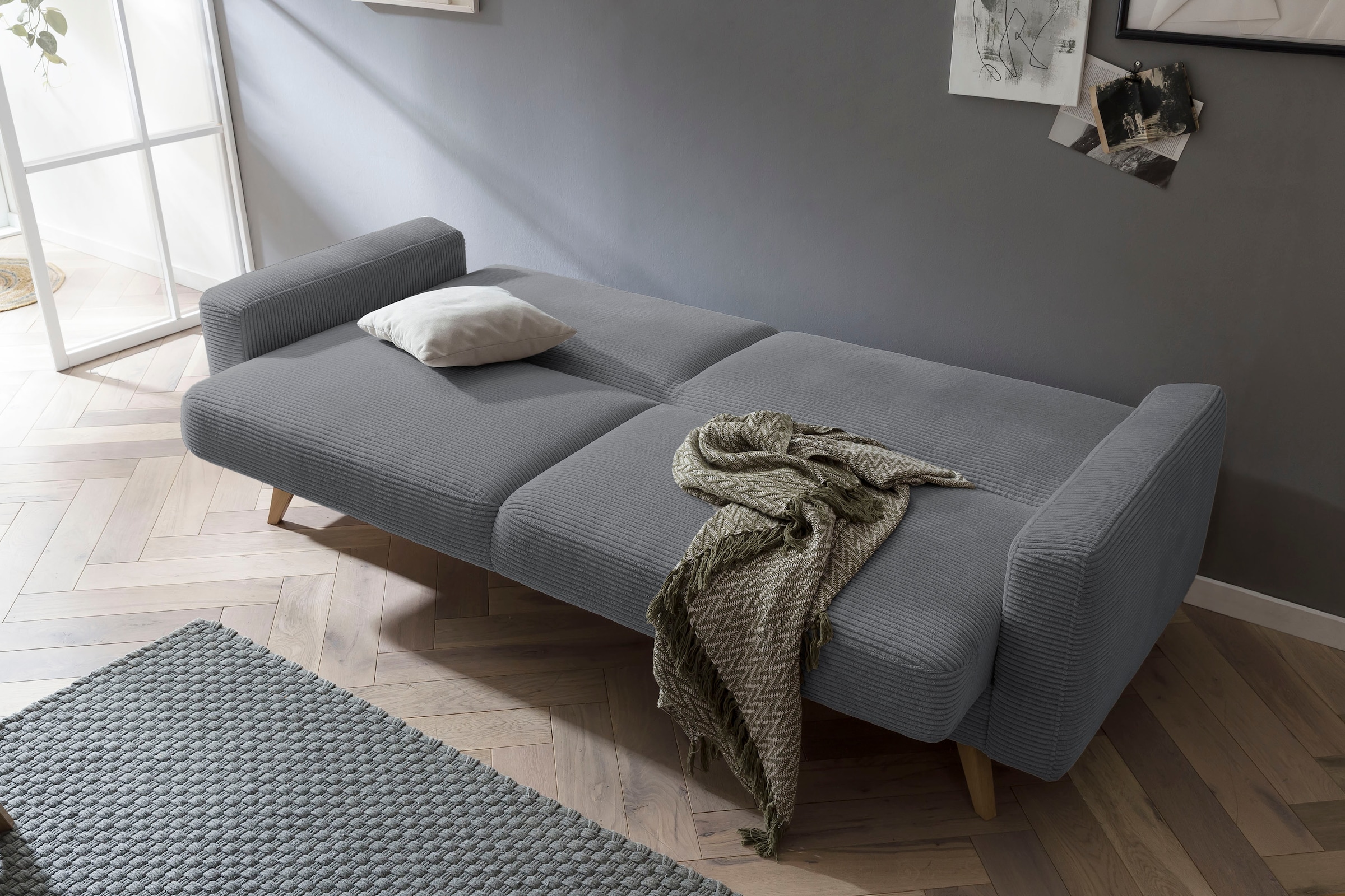 exxpo - sofa fashion 3-Sitzer »Samso, elegant und bequem, aktueller Cord Bezug, Kippcouch«, hochwertige Verarbeitung, Schlafsofa inkl. Bettfunktion und Bettkasten