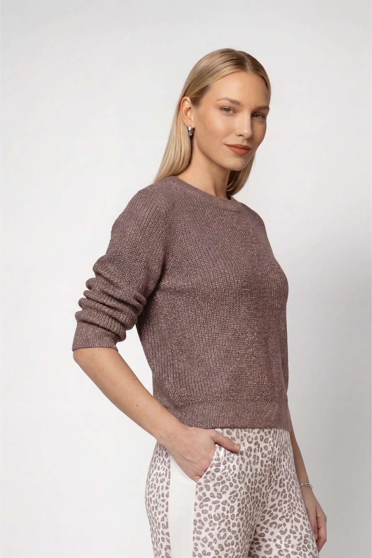Monari Pull à col rond »Pullover Basic Lurex« Coupe régulière avec col rond