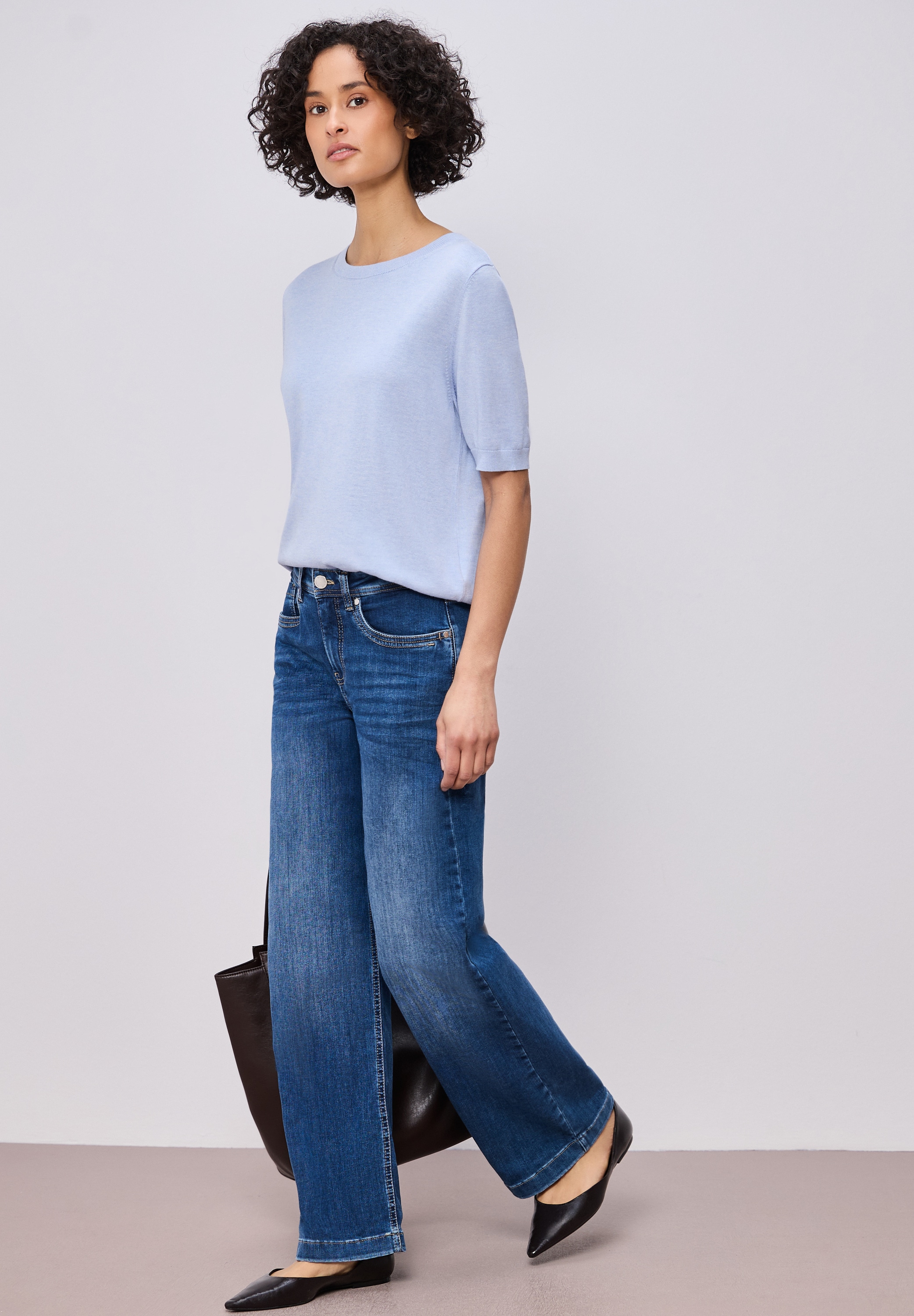 STREET ONE Pull à manches courtes in Strick-Optik und mit Rundhals