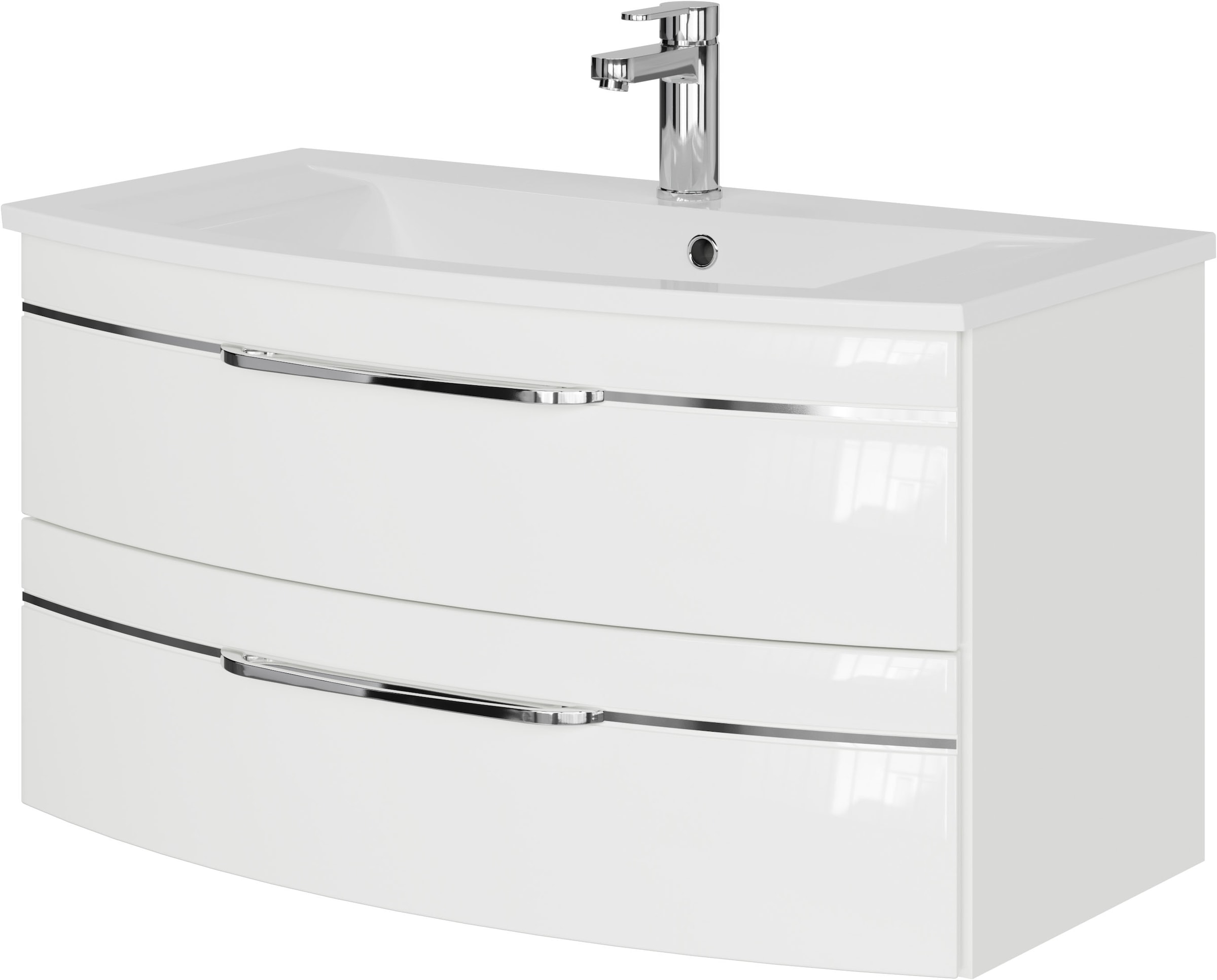 Saphir Waschtisch »Serie 7045 Mineralmarmor-Waschtisch und Unterschrank, 91 cm breit« Waschplatz mit 2 Schubladen, Badmöbel Set mit Waschtisch