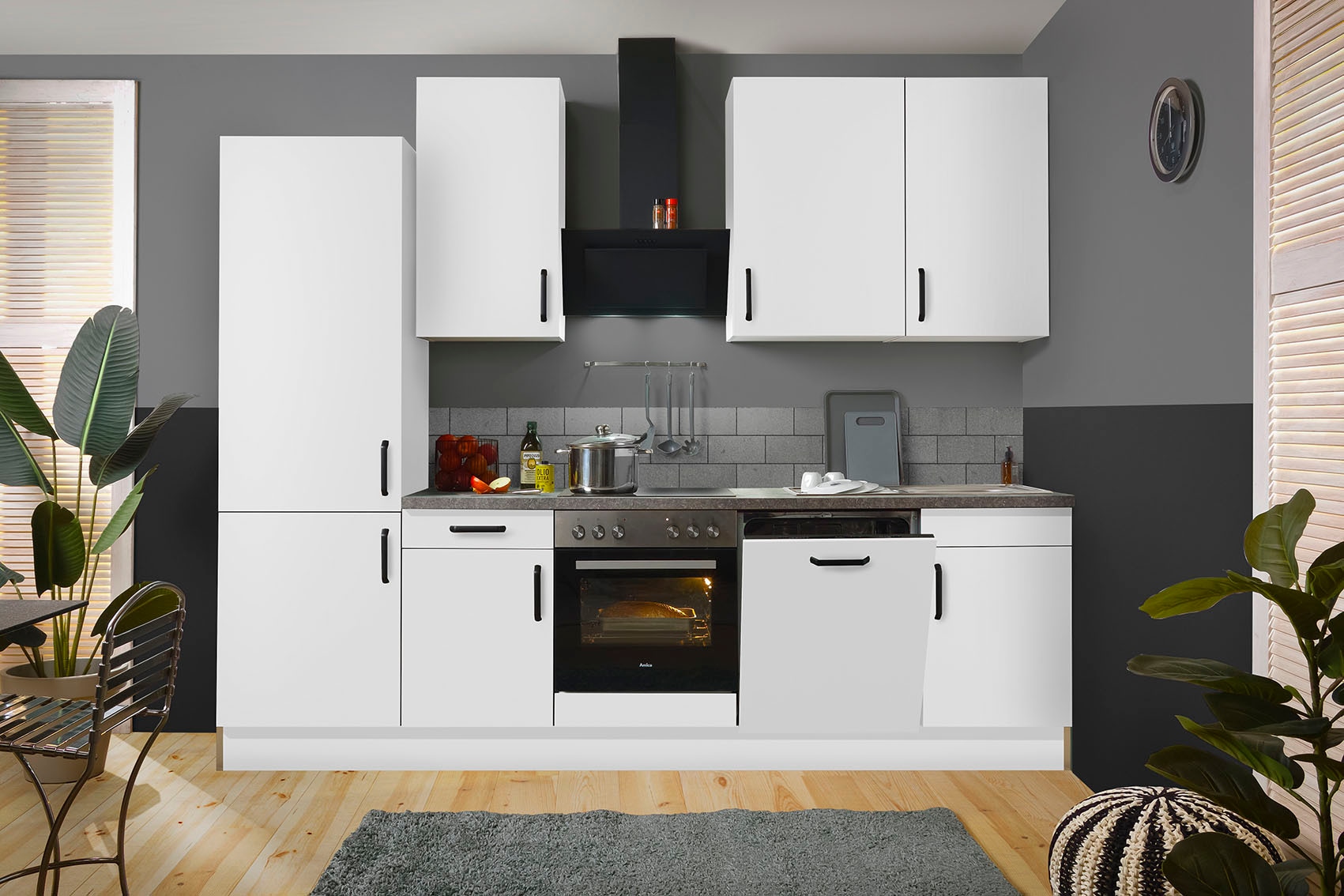 wiho Küchen Kitchenette »"Simi", mit verstellbaren Füssen, Breite 280 cm,« wahlweise mit E-Geräten, Soft-Close-Funktion in Schubkästen & Auszügen