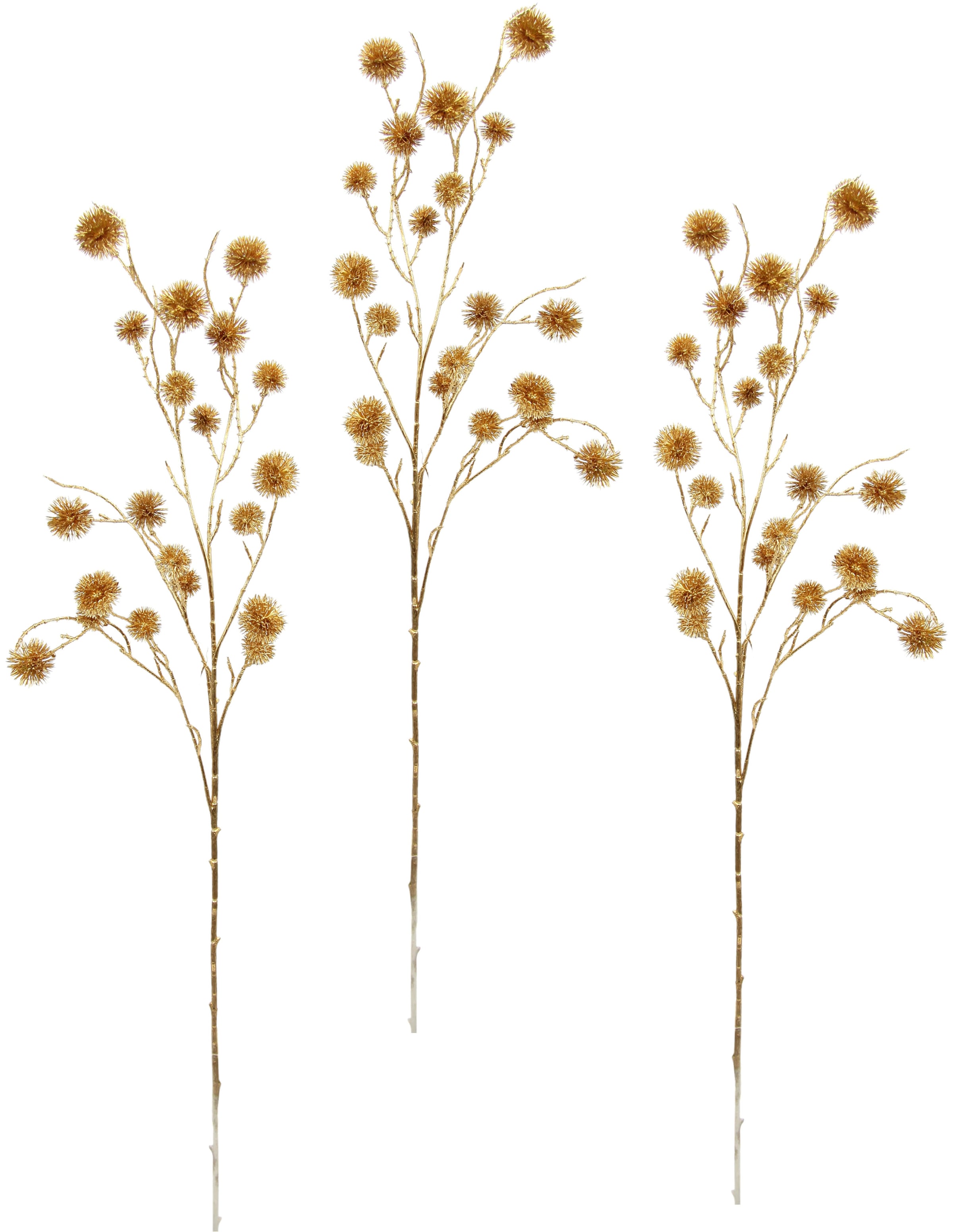 Kunstblume »Distel«, Künstlicher Mini Distelzweig, gold Metallic, 3er Set