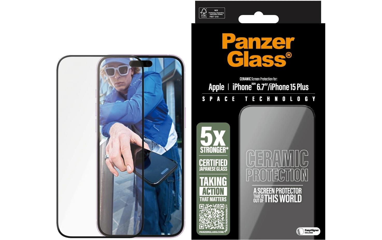 PanzerGlass Displayschutzglas »Ultra Wide Fit Ceramic iPhone 16 Plus«, für iPhone 16 Plus, (1 St.)