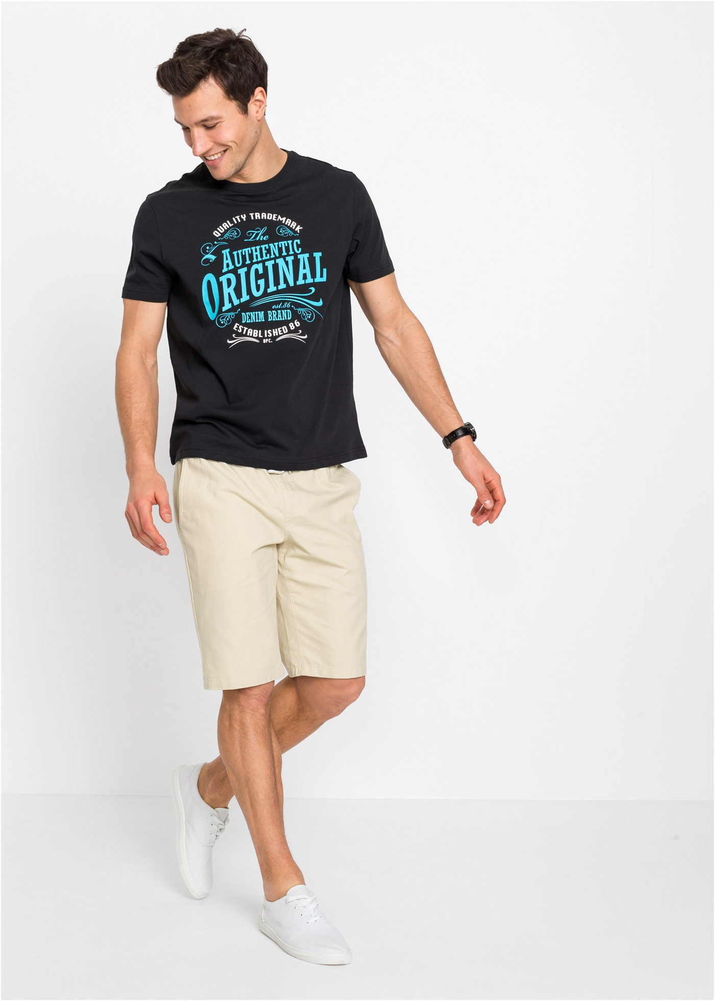 bonprix T-shirt Paquet, 2 cuis coupe régulière, manches courtes, en coton, avec impression frontale