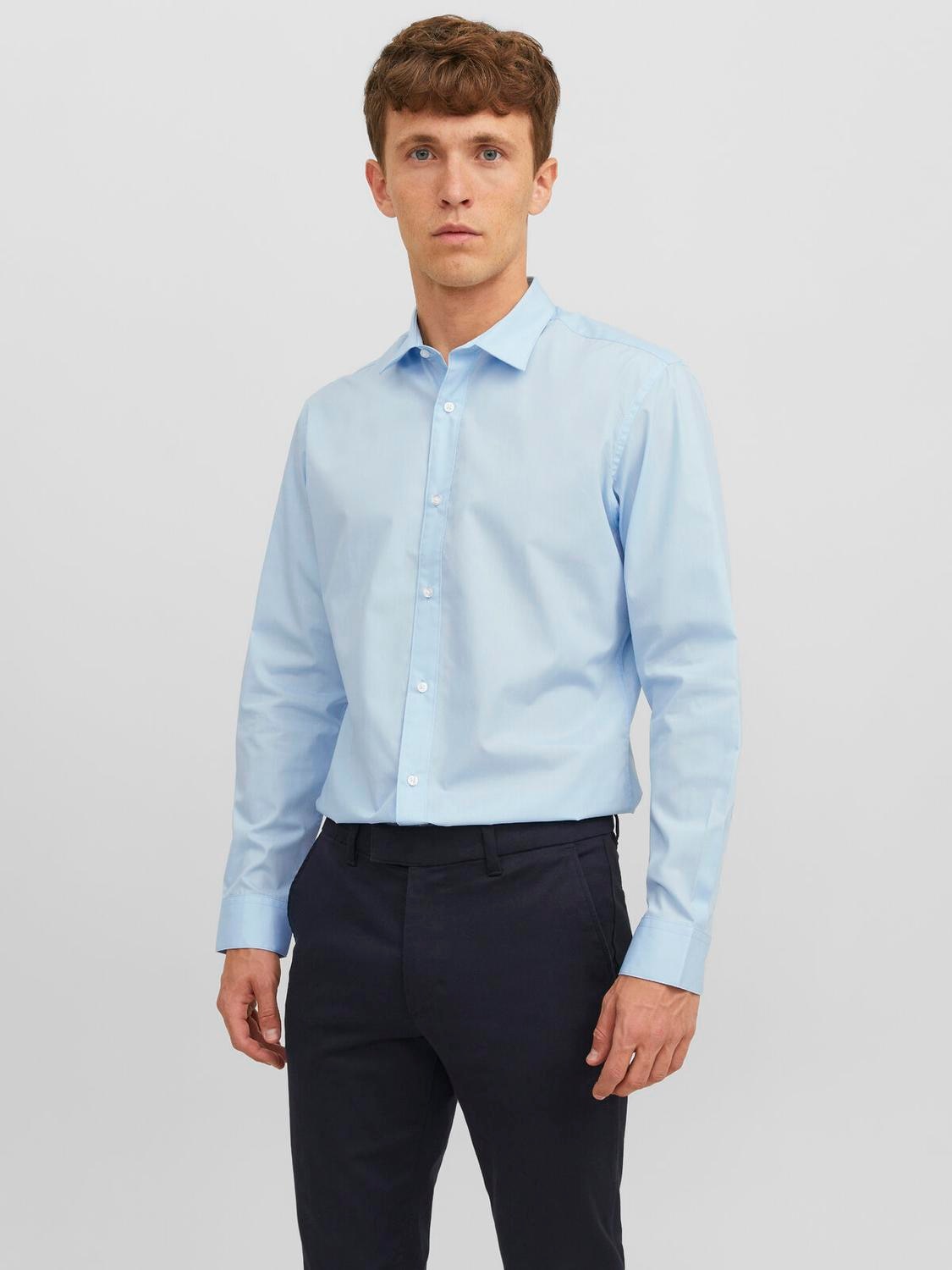 Image of Jack & Jones Langarmhemd "JJJOE SHIRT LS PLAIN" Materialmix, slim fit