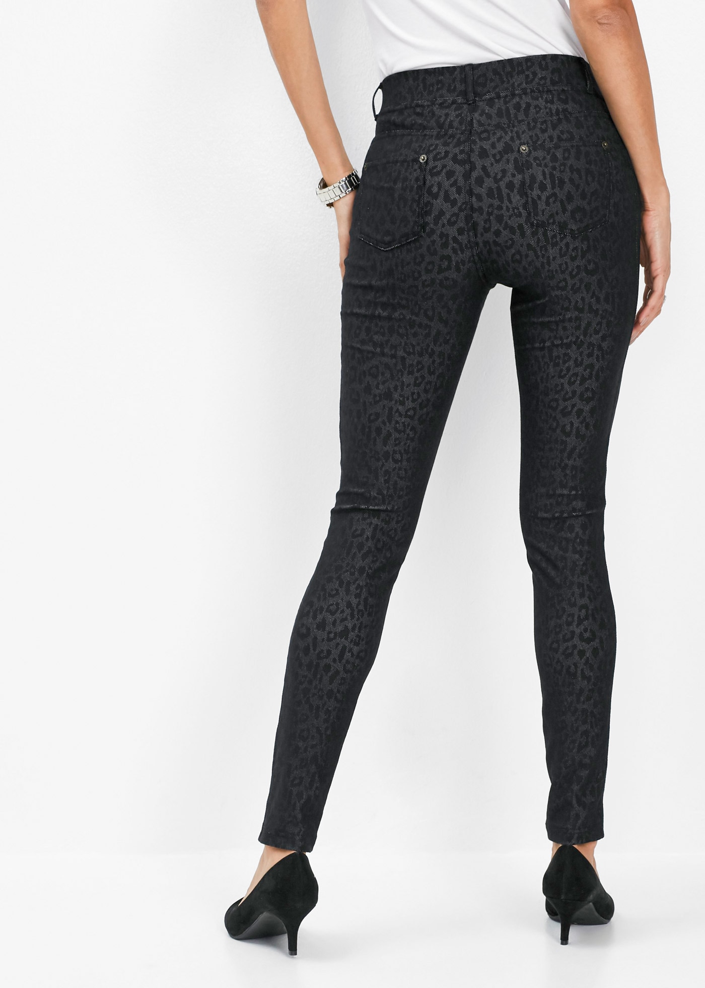 bonprix Jeggings en jeans »Jeggings mit Leo-Druck« Skinny Fit, aus Baumwolle, Polyester und Elasthan, mit Leo-Druck
