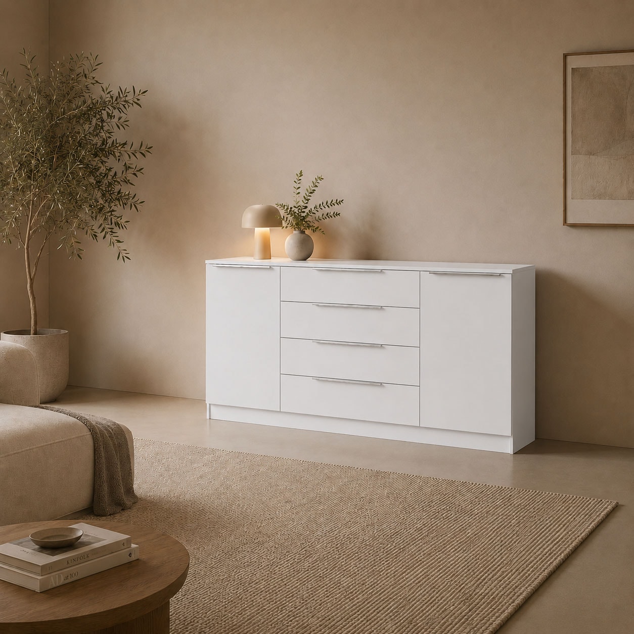 borchardt Möbel Commode »Oliva, Kommode mit Metallgriffen« Buffet moderne avec 2 portes et 4 tiroirs, largeur 166 cm