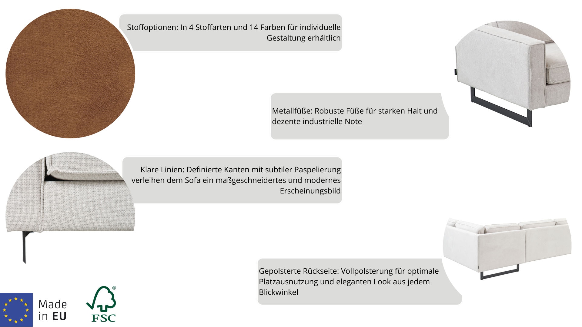 Places of Style Loveseat »Pinto 105 cm, Cord, Chenille, Lederoptik«, mit Keder, Metallfüssen und auch in Cord Bezug erhältlich
