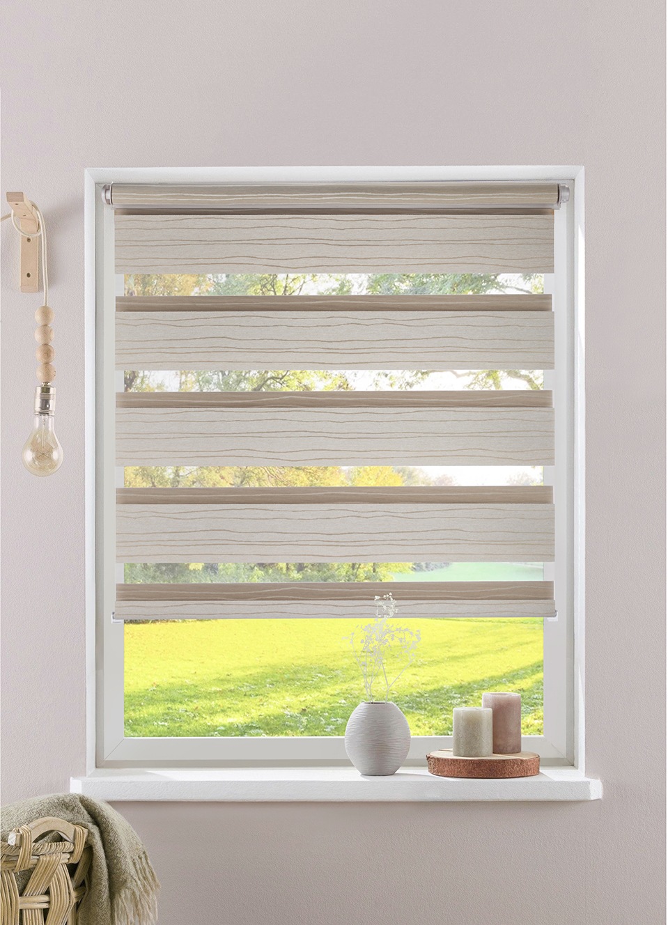 Image of GOODproduct Doppelrollo "PAGELLA" Lichtschutz Blendschutz Sichtschutz Verdunkelung ohne Bohren freihängend mit eingewebten Chenillefäden - sehr beliebt
