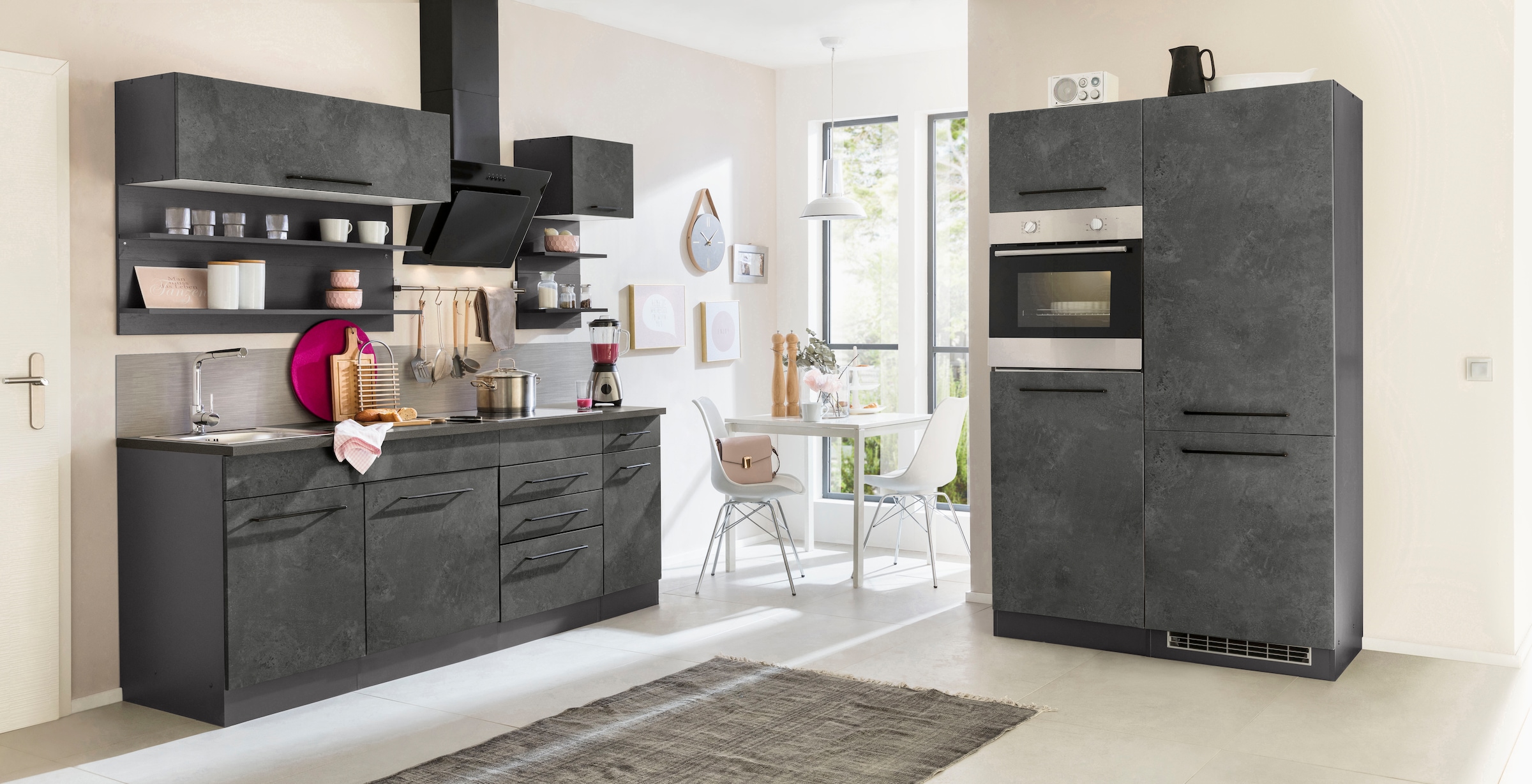 Image of KOCHSTATION Küchenzeile "KS-Tulsa" ohne E-Geräte, Breite 330 cm, schwarze Metallgriffe, MDF Fronten