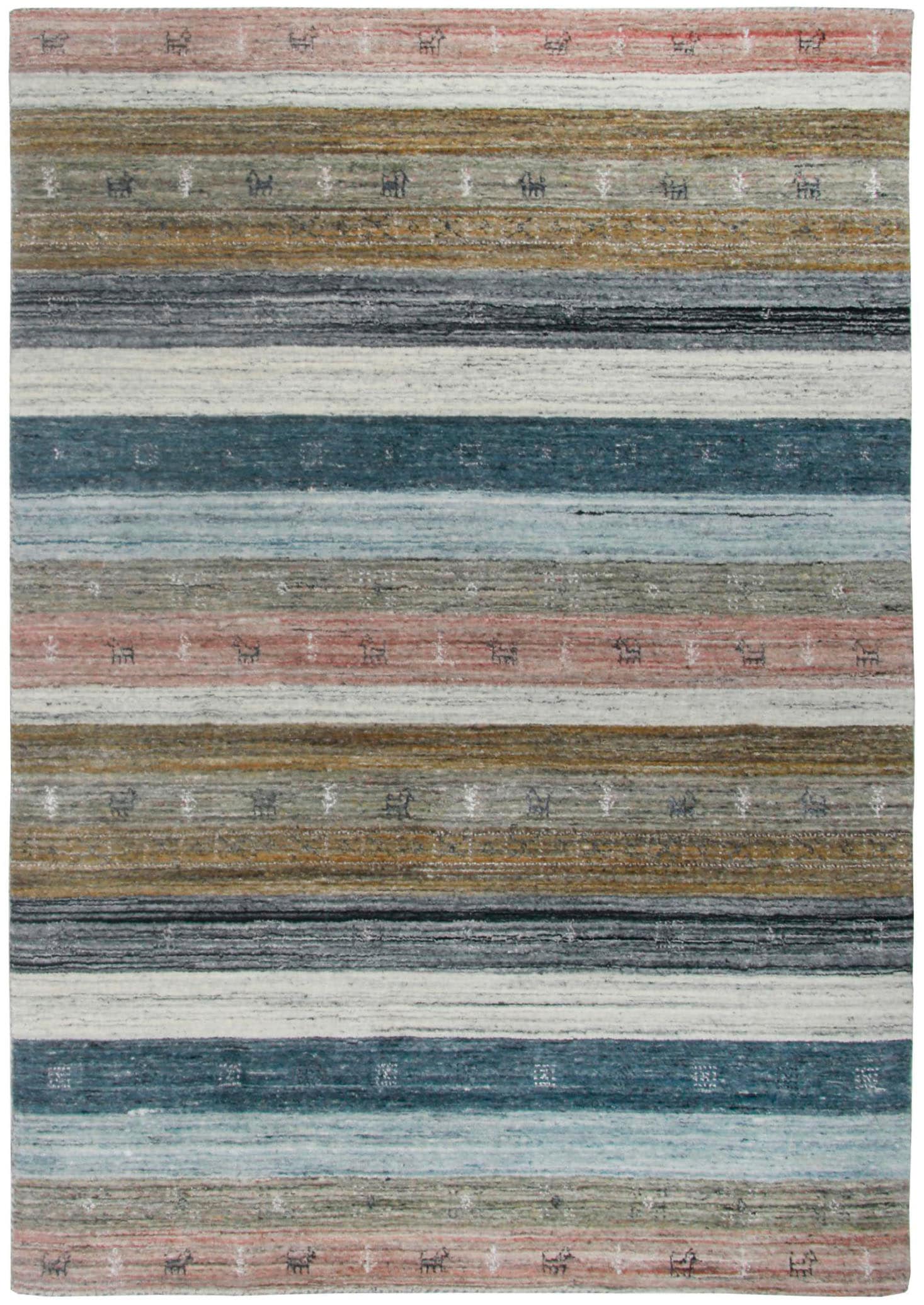 Image of THEKO Wollteppich "Nebraska 2498" rechteckig 10 mm Höhe Handweb Teppich, reine Wolle, Gabbeh-Design, gestreift, Wohnzimmer