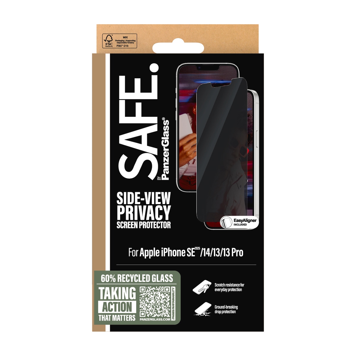 SAFE by PanzerGlass Displayschutzglas »Side-View Privacy Screen Protection«, für Apple iPhone 16e-Apple iPhone 14-Apple iPhone 13/13 Pro, Displayschutzfolie, Schutzfolie, Bildschirmschutz, kratz- & stossfest