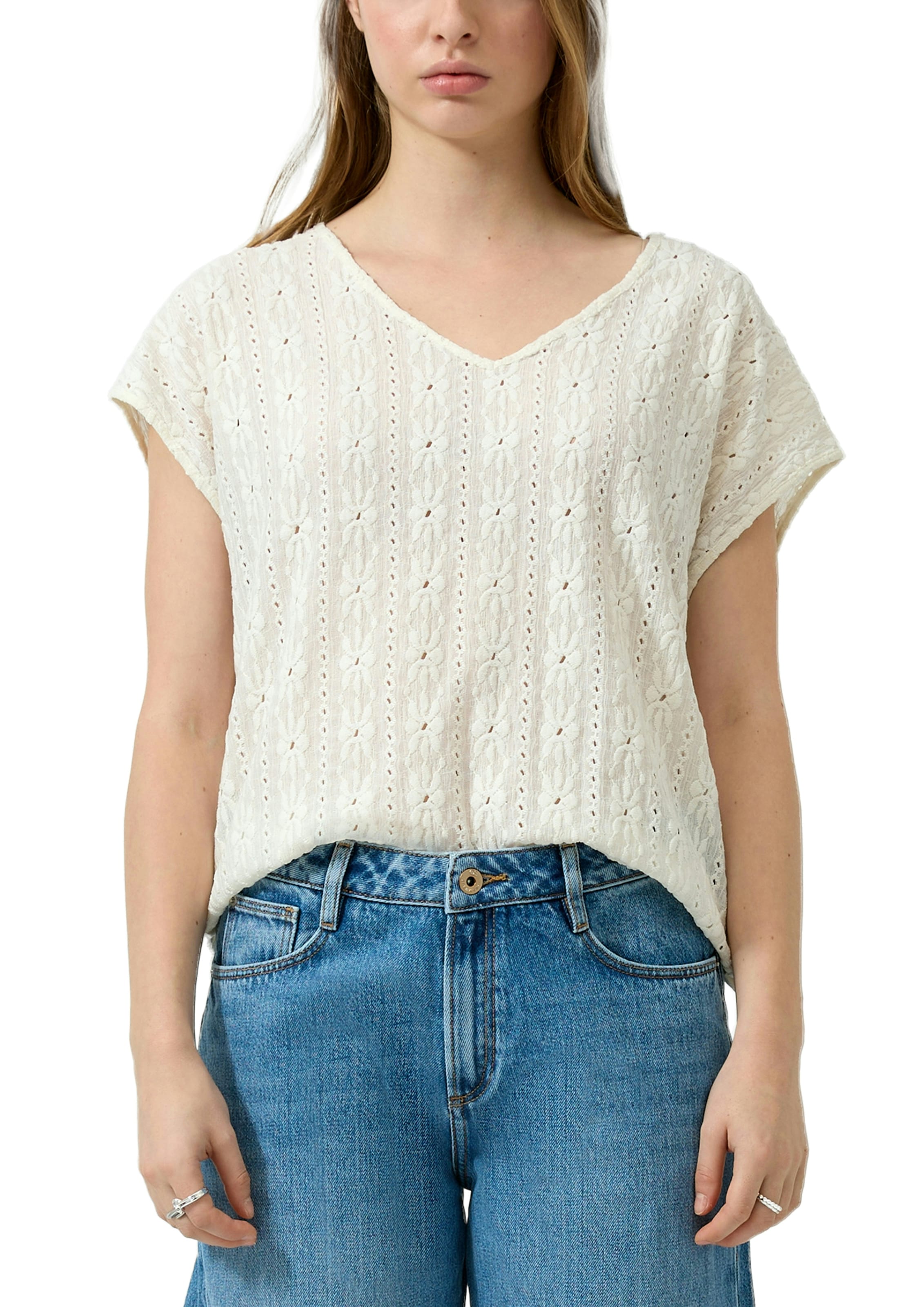 Image of QS Kurzarmshirt mit Häkel-Applikationen