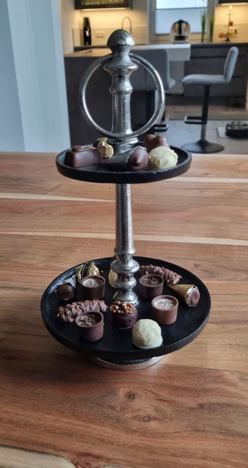 Ambiente Haus Etagere »Etagere 2 Stufen Silberfarben und Schwarz«, (1 tlg.)