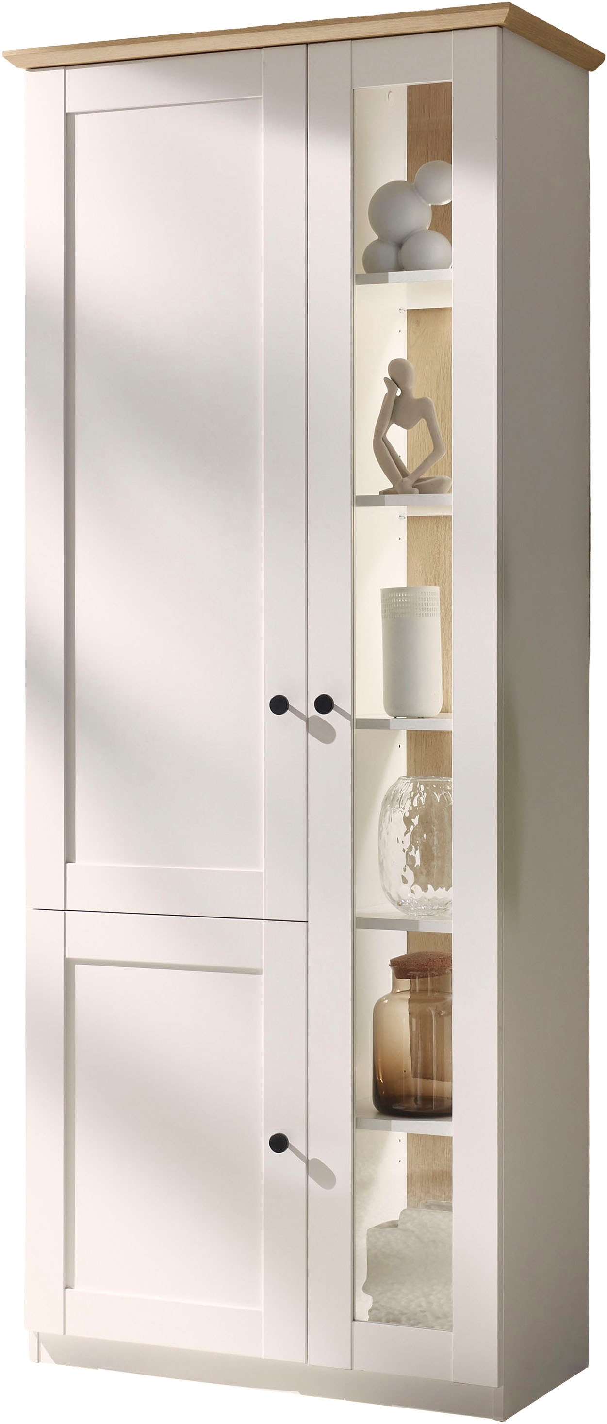 GOODproduct Vitrine »Brest, Standvitrine im Landhausstil, Glasvitrine, Vitrinenschrank« schwarze Metallgriffe, ausreichend Stauraum, Glastür, 203 cm hoch