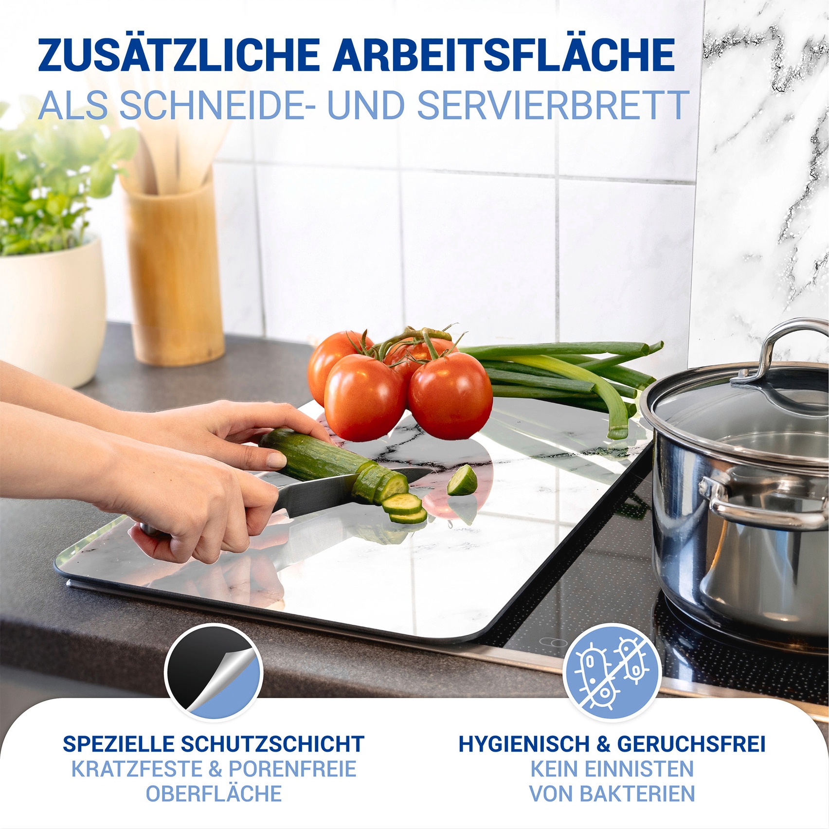 WENKO Herd-Abdeckplatte »Universal Modell Marmor«, (Set, 2 tlg.), Herdabdeckung für alle Herdarten, kratzfest, mit rutschfesten Füssen