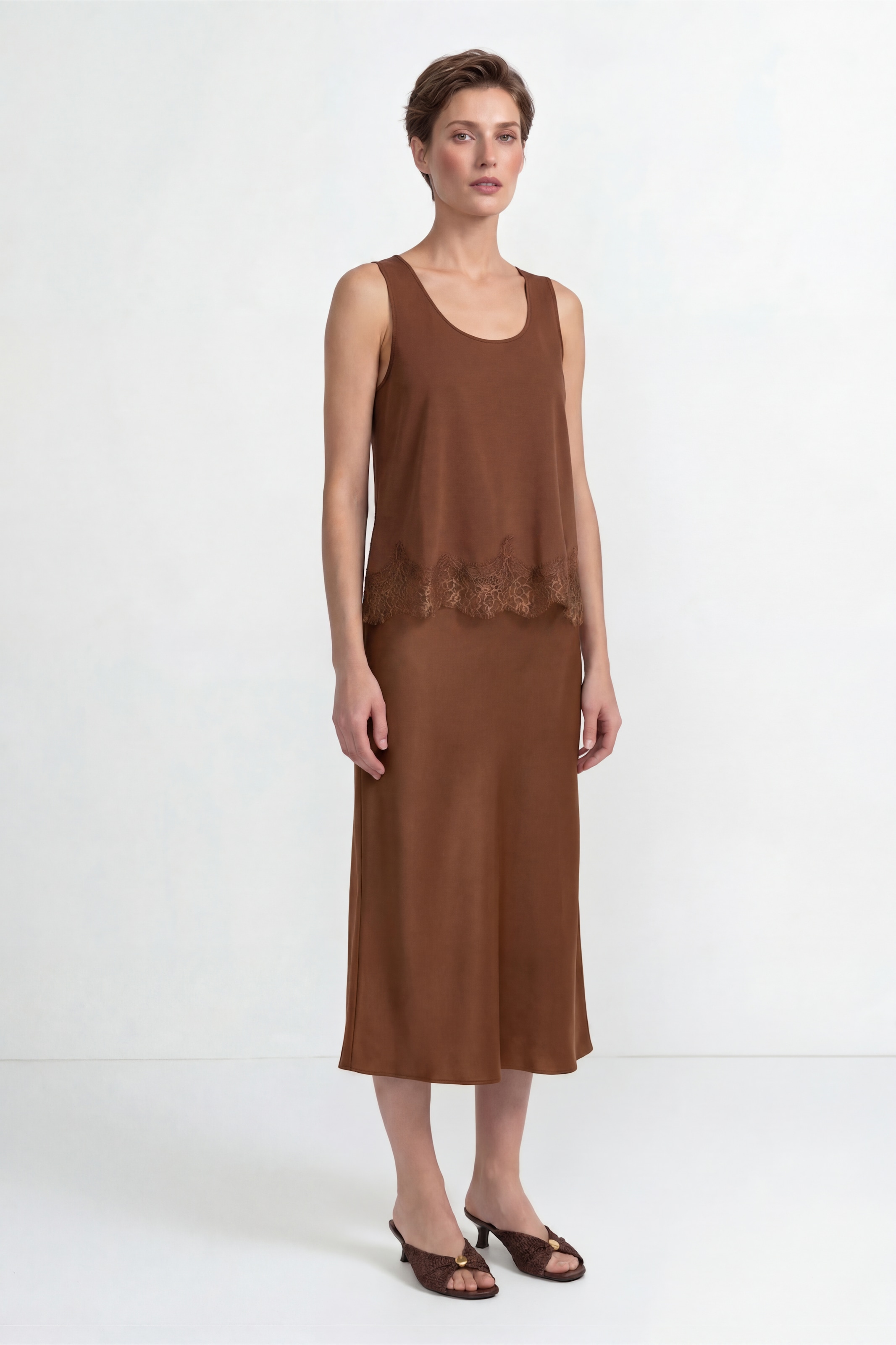 RICHROYAL Haut de chemise avec bordure en dentelle à l'ourlet, aspect satin élégant