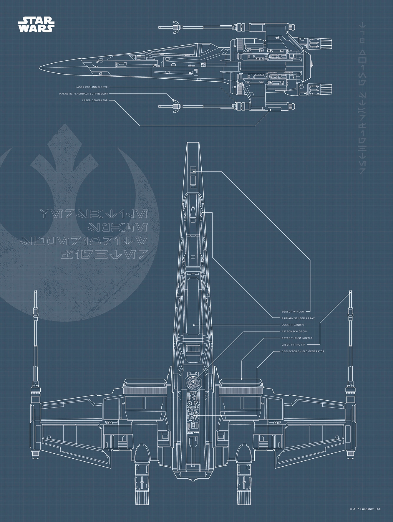 Komar Poster »Star Wars Blueprint X-Wing«, Star Wars, (1 St.), Kinderzimmer, Schlafzimmer, Wohnzimmer