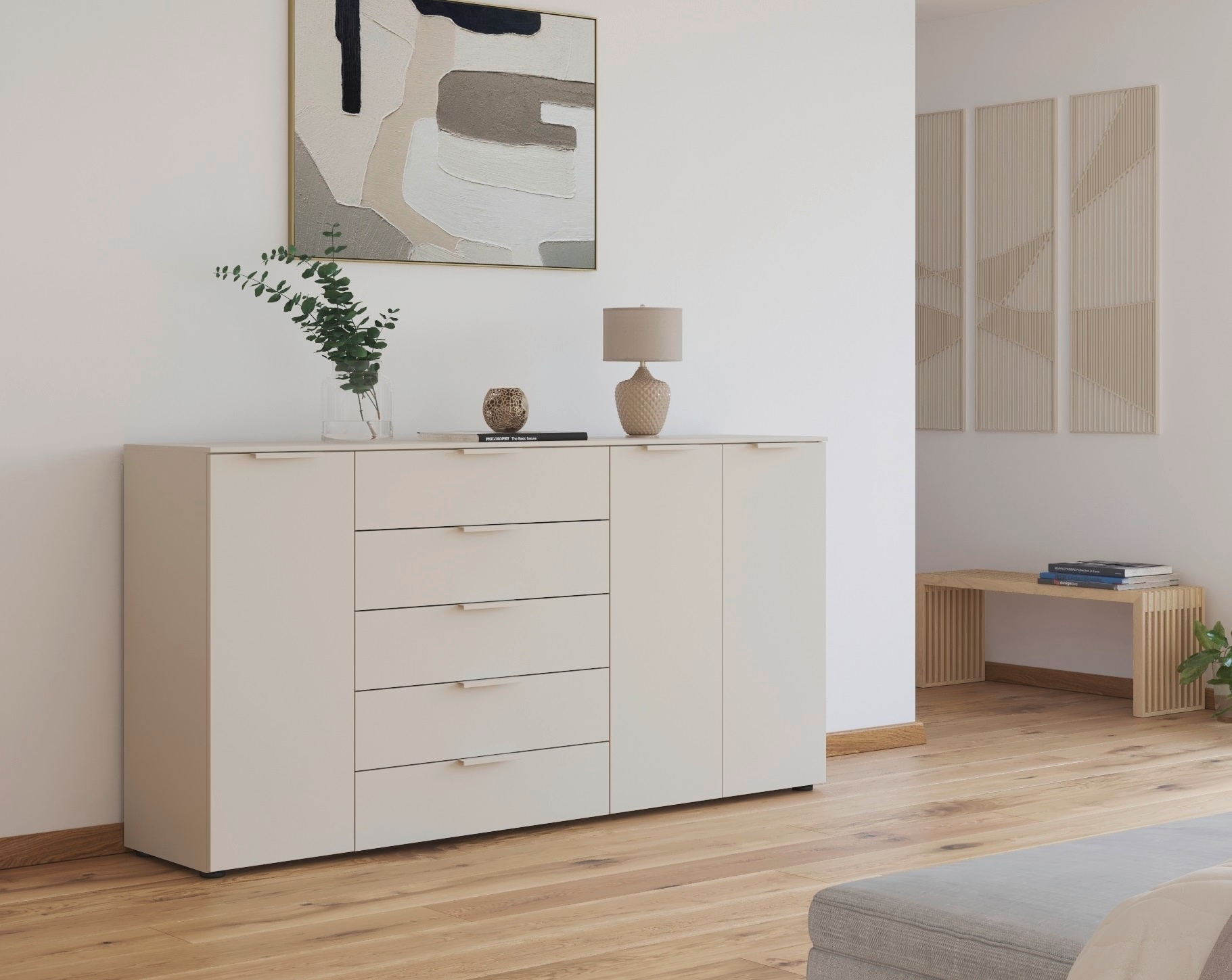 rauch Schubkastenkommode »Kommode Türkommode Sideboard Kombikommode FLIPP« Breite 200 cm mit 4 Einlegeböden,  3-türig mit  5 Schubladen und Soft-Close-Funktion