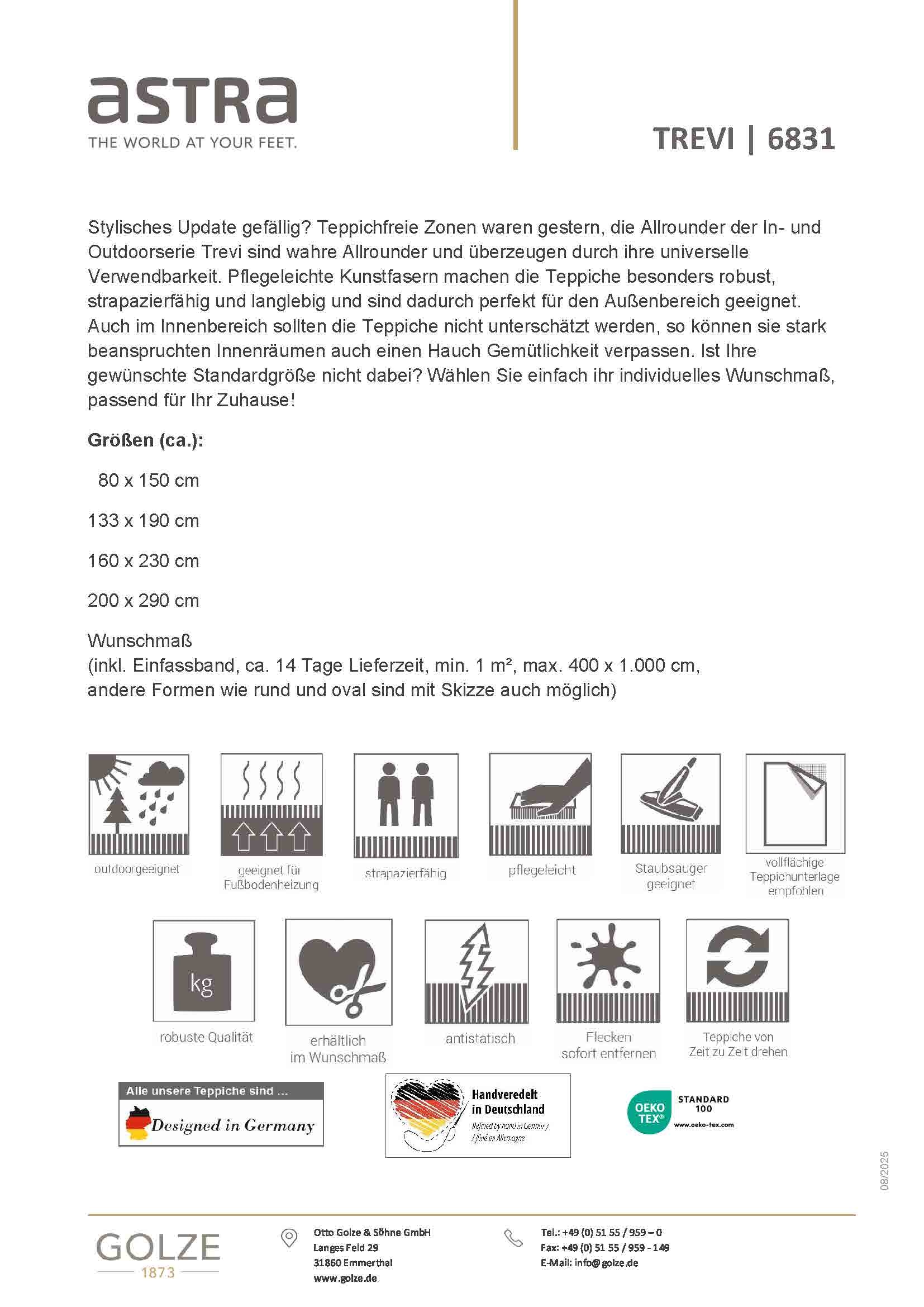 ASTRA Tapis »Trevi 6831 224« Rectangulaire 7 mm Höhe In- und Outddor geeignet, Balkon, Aussenbereich