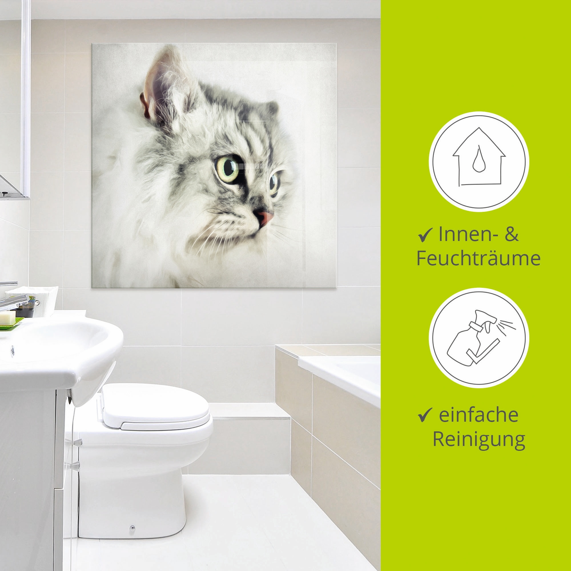 Artland Glasbild »Katzenporträt weiss«, Haustiere, (1 St.), in verschiedenen Grössen
